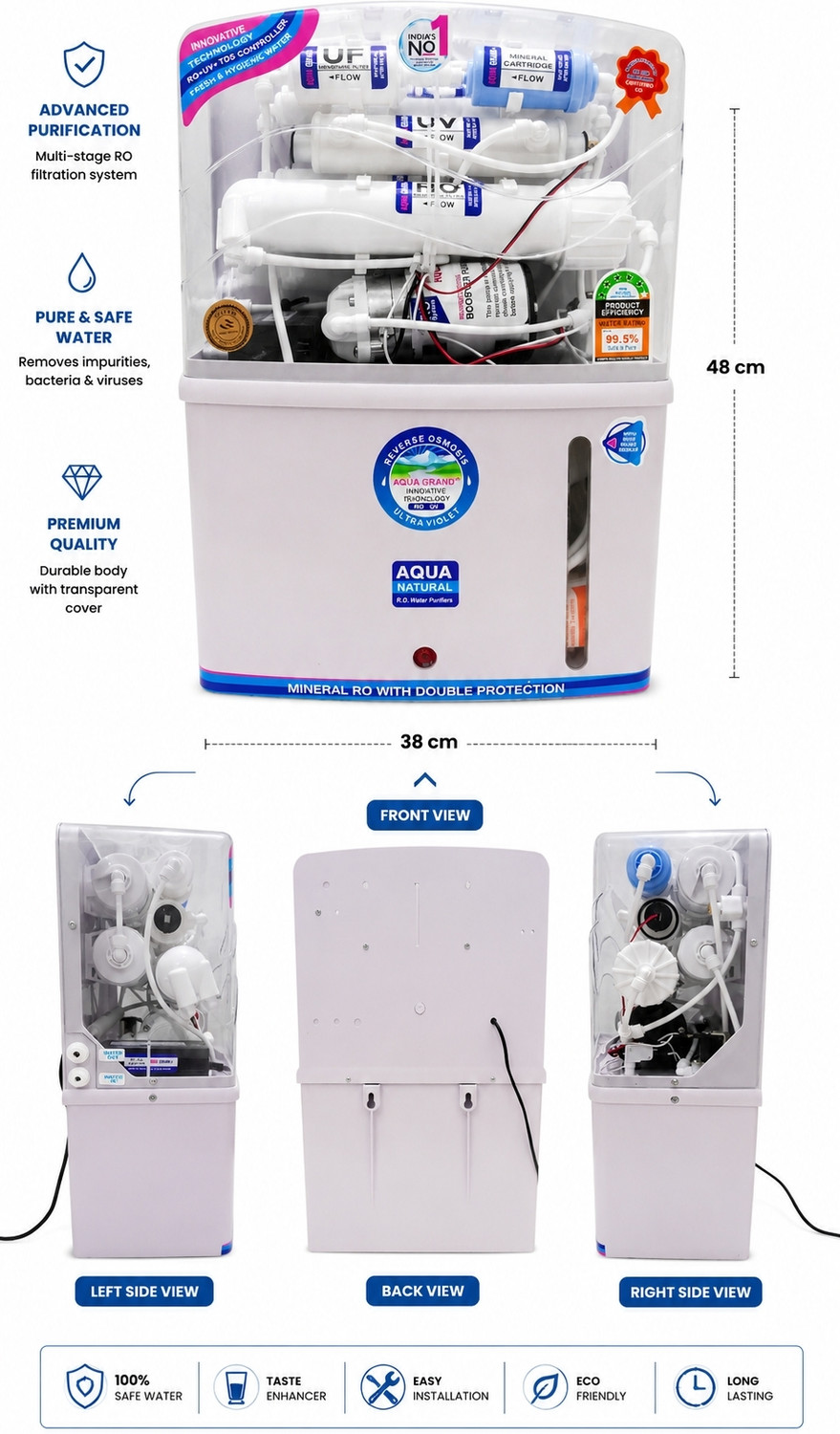 Image of Sure from Aquaguard AQ-GRAND-PLUS-12L 12 L RO + UV + UF + Minerals + TDS Control Water Purifier