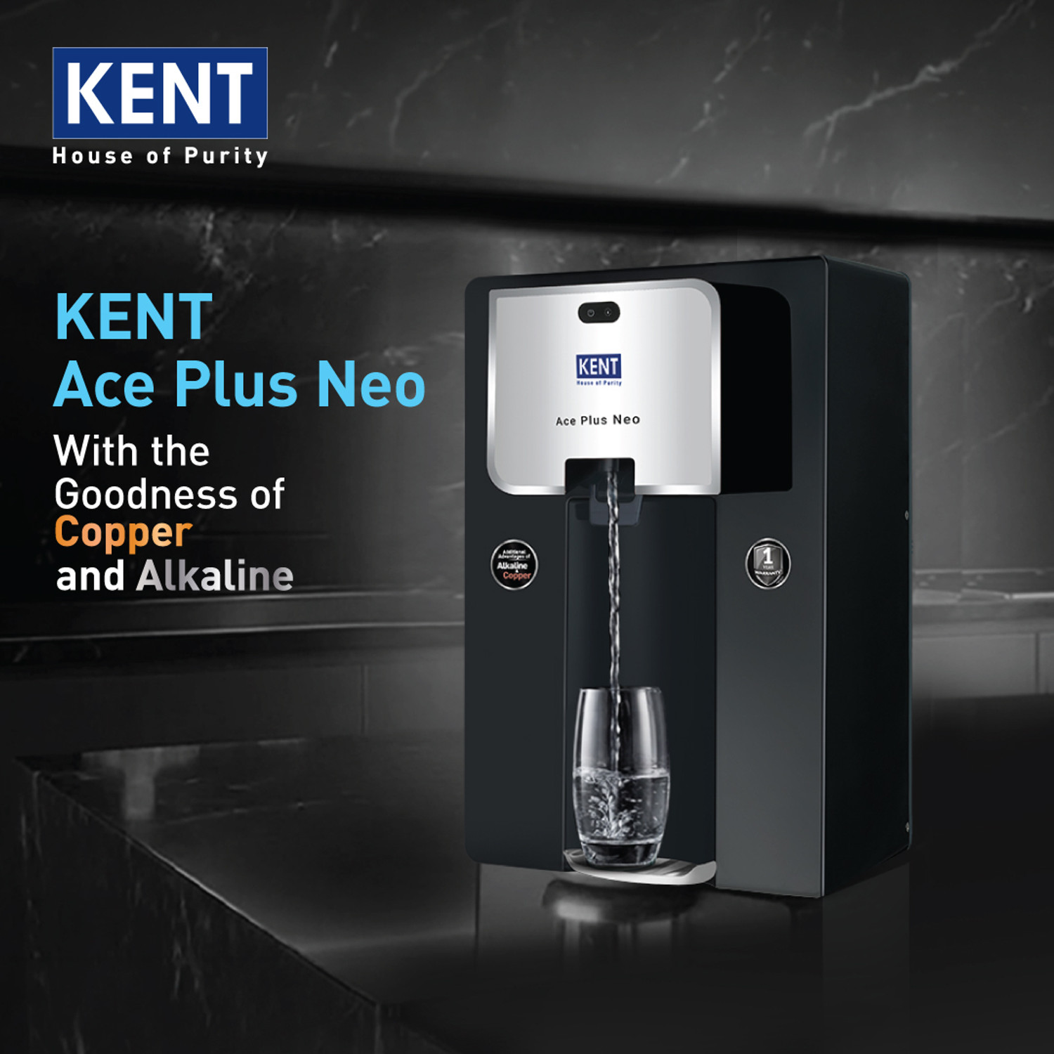 Image of KENT ACE Plus Neo 8 L RO + UV + UF + Copper + Alkaline + TDS Control Water Purifier Alkaline Water with goodness of Copper 8L 20L /Hr Ideal For Borewell /Tanker /Municipal Water