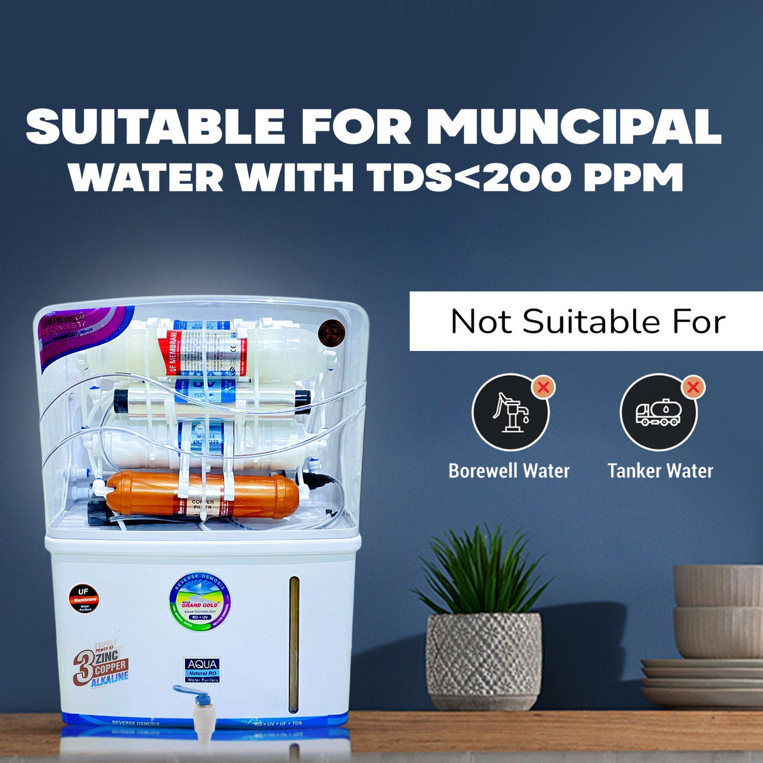 Image of Aquamart copper alkaline zinc technology , with water purifier active copper 10 L UV Water Purifier
