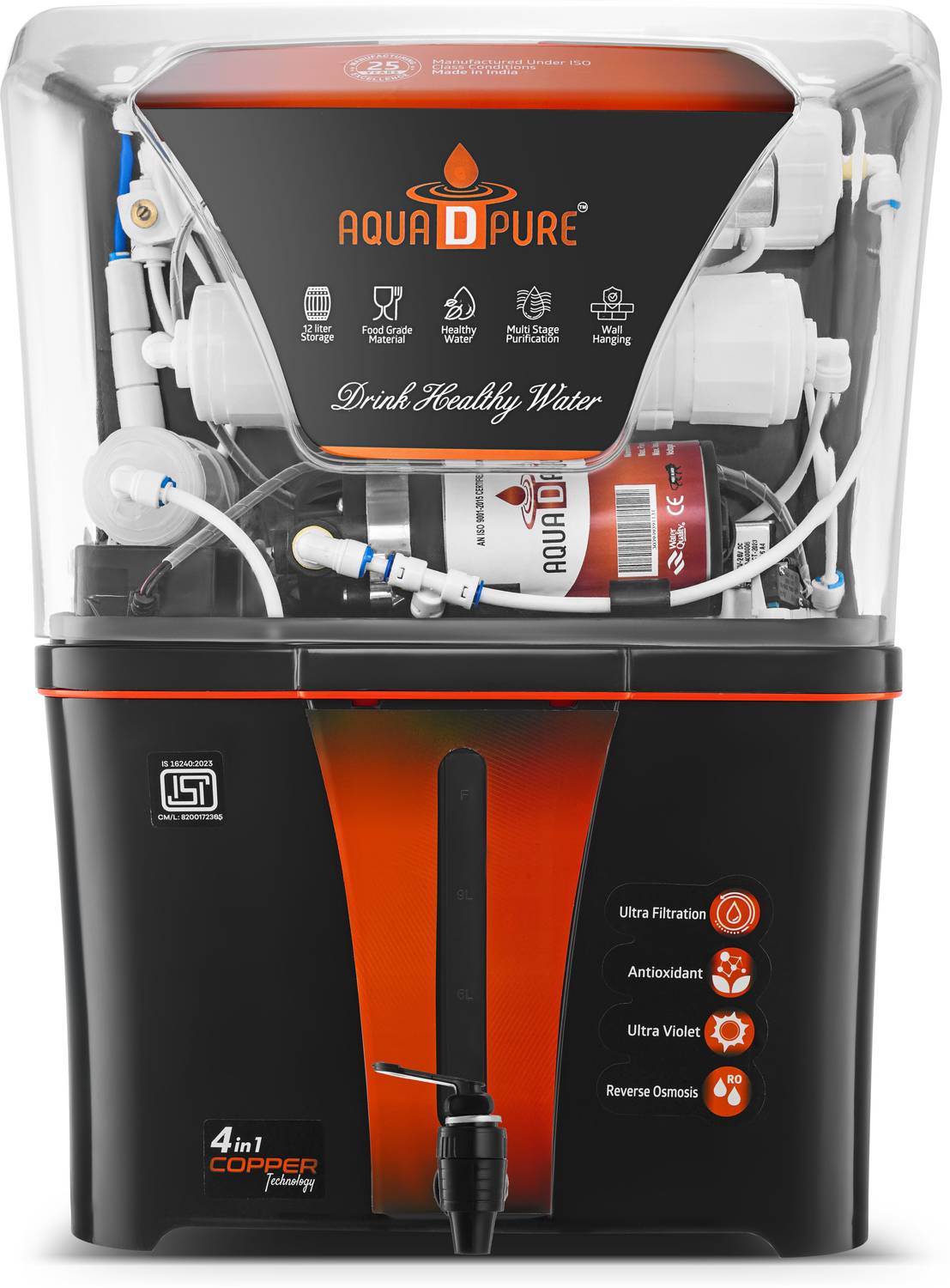 AquaDpure 4 in 1 Copper Technology RO Water Purifier with ISI Mark 12 L RO + UV + UF + TDS Control Water Purifier
