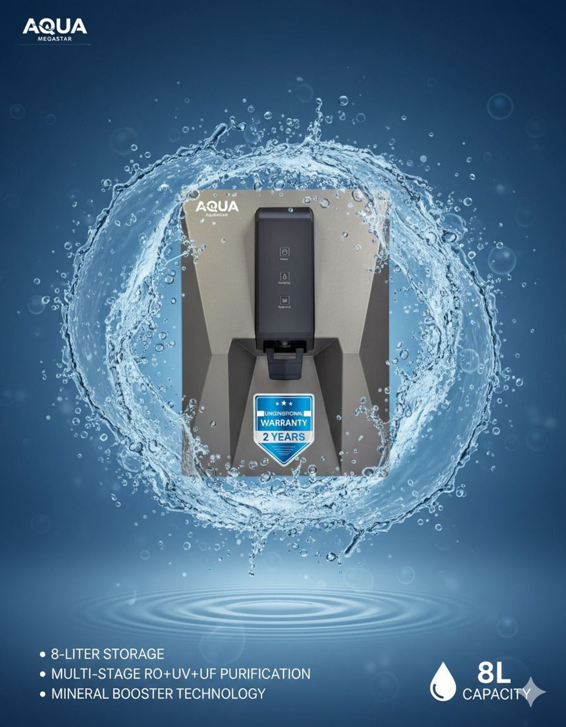 Image of AQUAMEGASTAR NEBULA Water Purifier | Needs no service for 2 years 10 L RO + UV + UF + TDS Control Water Purifier