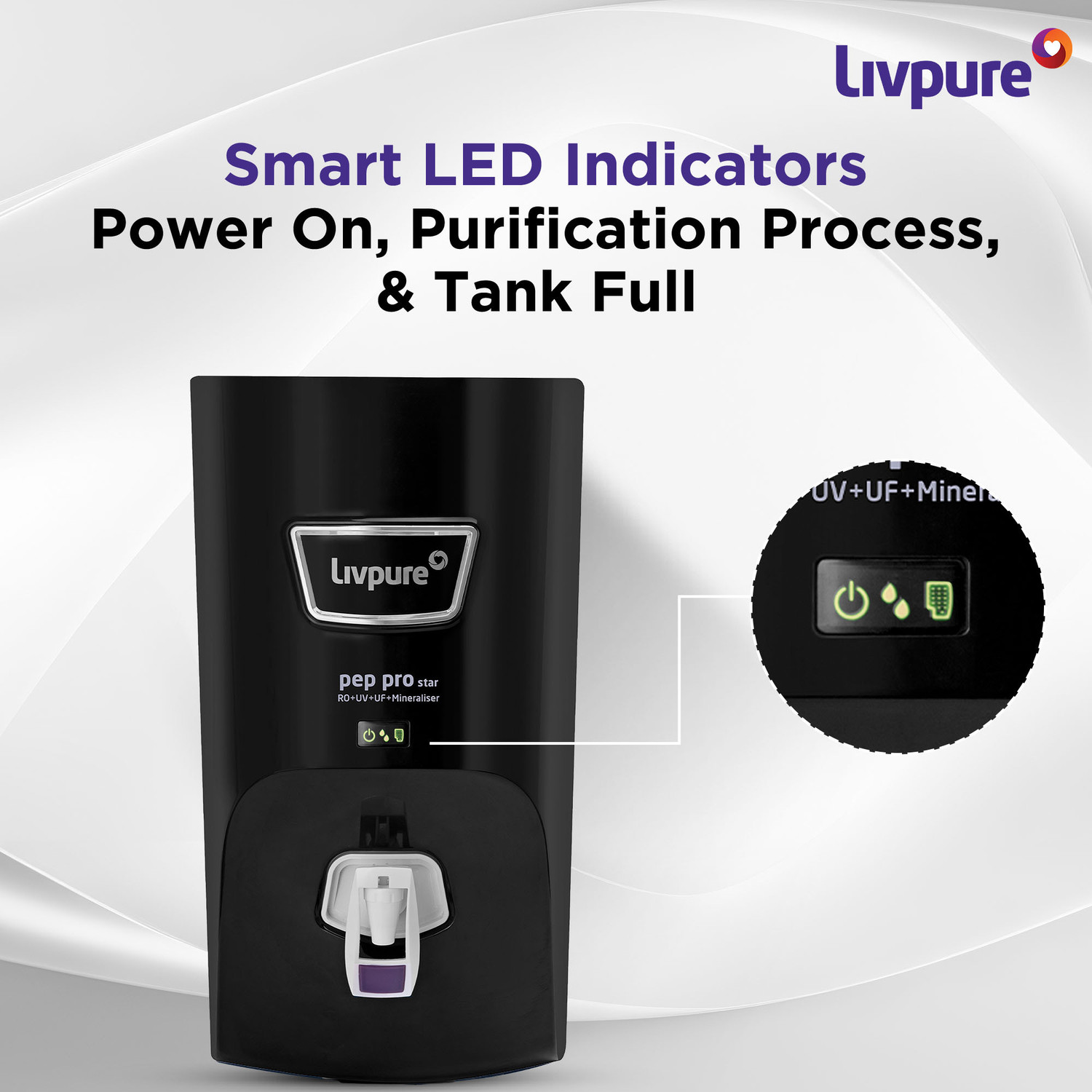 Image of LIVPURE LIV-PEP-PRO-STAR-BLACK 7 L RO + UV + UF + Minerals Water Purifier