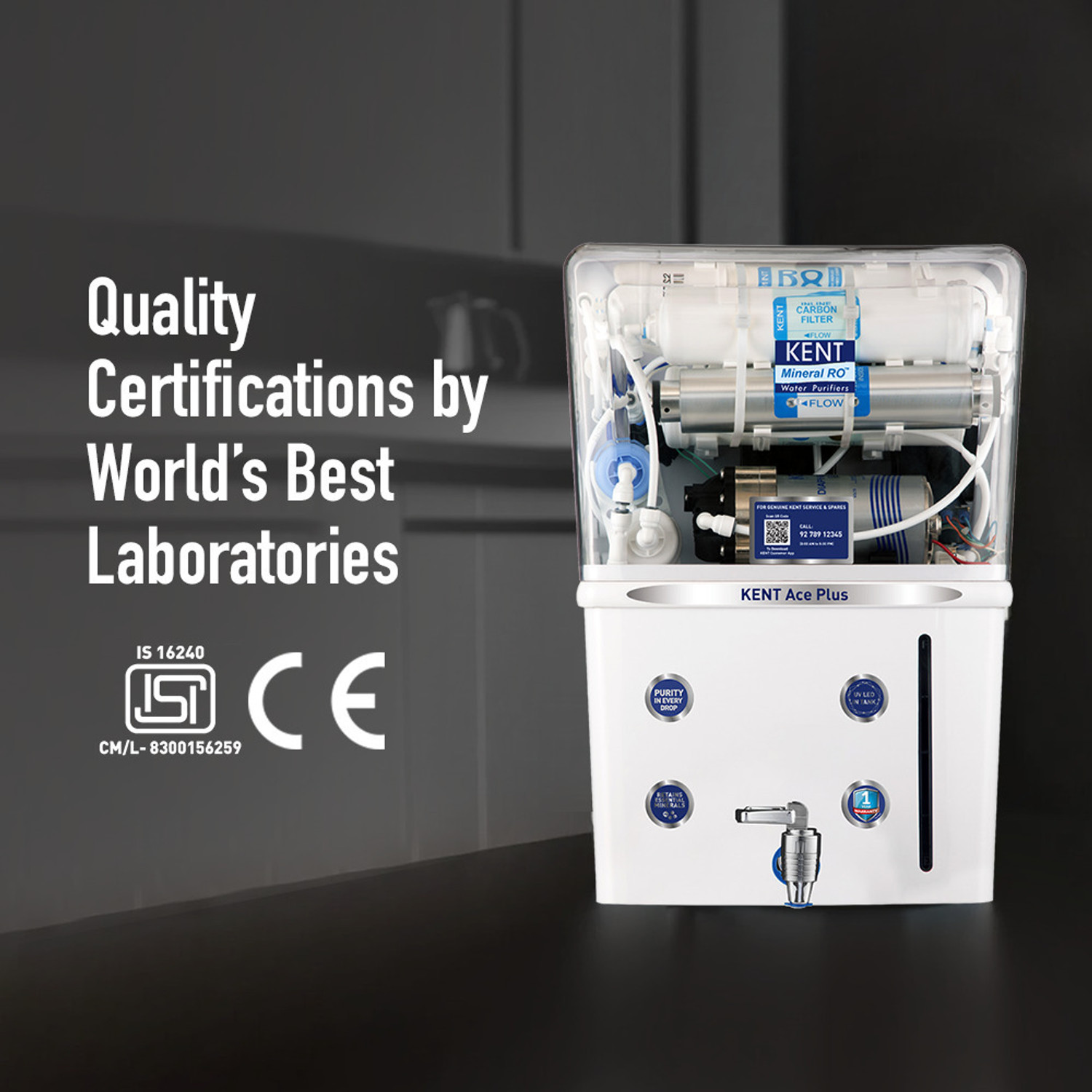 Image of KENT ACE Plus 8 L RO + In-Tank UV + UF + TDS Control Water Purifier Suitable for all - Borewell, Tanker, Municipality Water