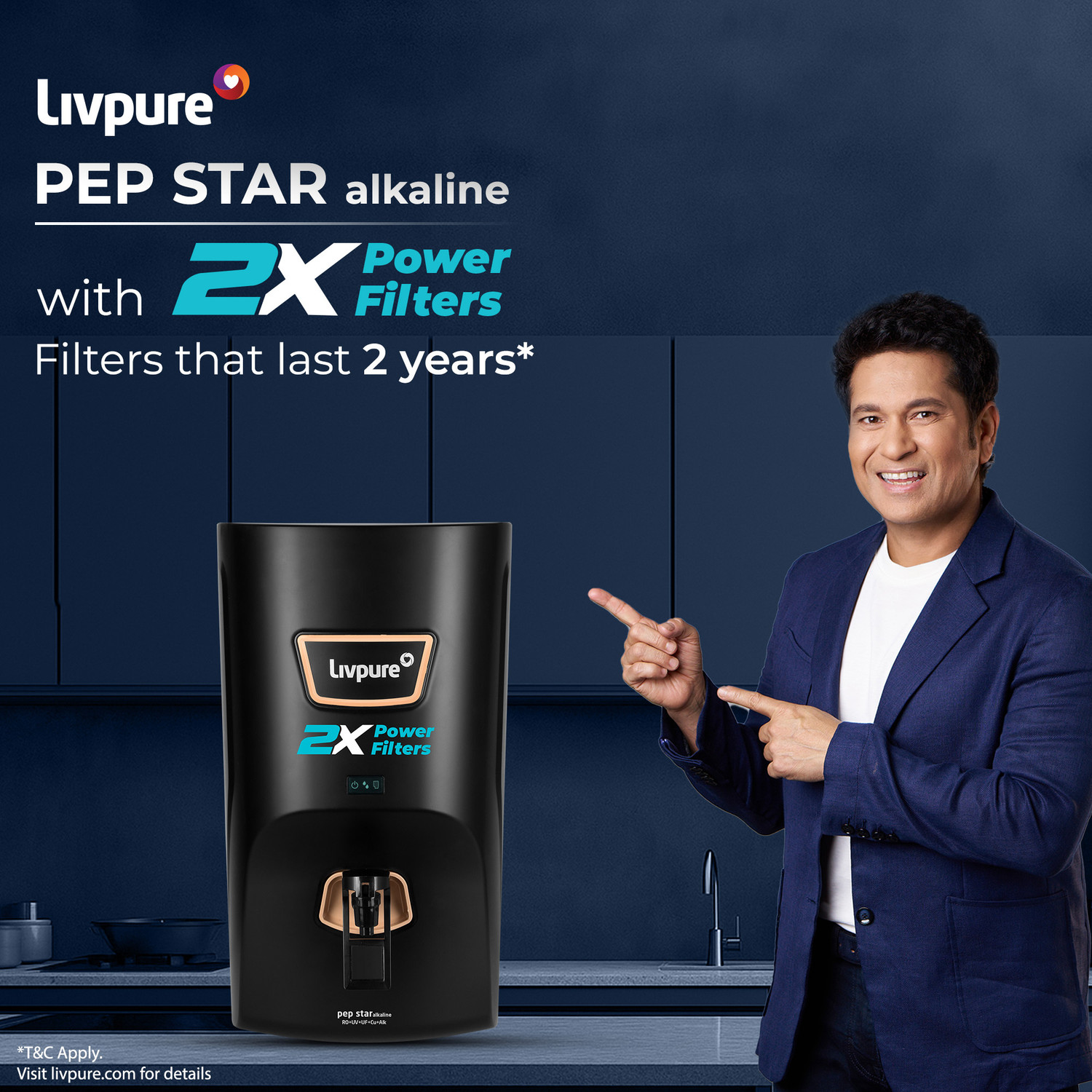Image of LIVPURE LIV-PEP-STAR-ALKALINE 2X Power Filter No Filter Cost for 2 Year 7 L RO + UF + UV + Copper + Alkaline Water Purifier