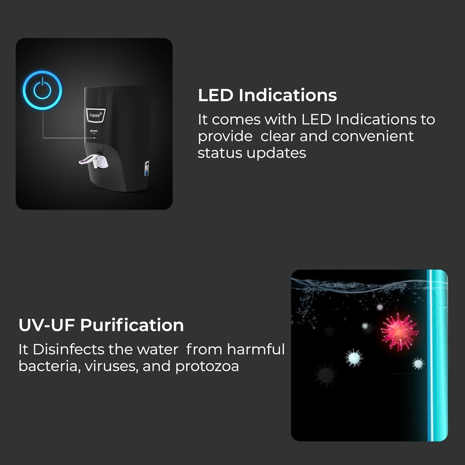 Image of LIVPURE LIV-GLO-Pro+BLACK 7 L RO + UV Water Purifier