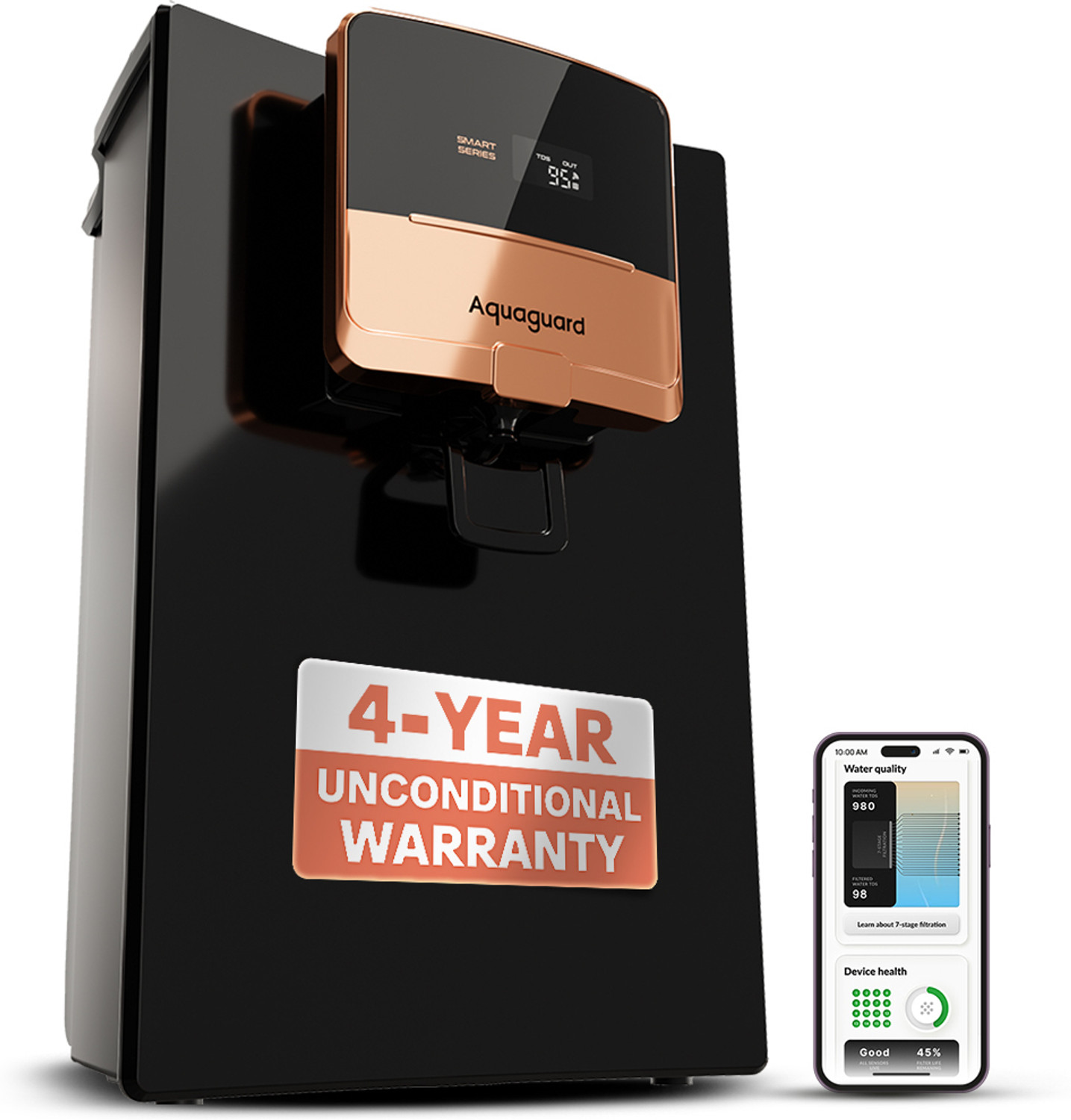 Image of Aquaguard Enrich Ritz Pro ROUVCASS 4X 5 L RO + UV + Alkaline + Copper + SS Water Purifier | Zero Cost Service for 4 Years | Smart Purifier & TDS Display | No AMC Required | Zero Hidden Costs | Zero Filters Costs | Zero Service Costs| Zero Spares Costs|Stainless Steel Tank | 12-Stage Purification