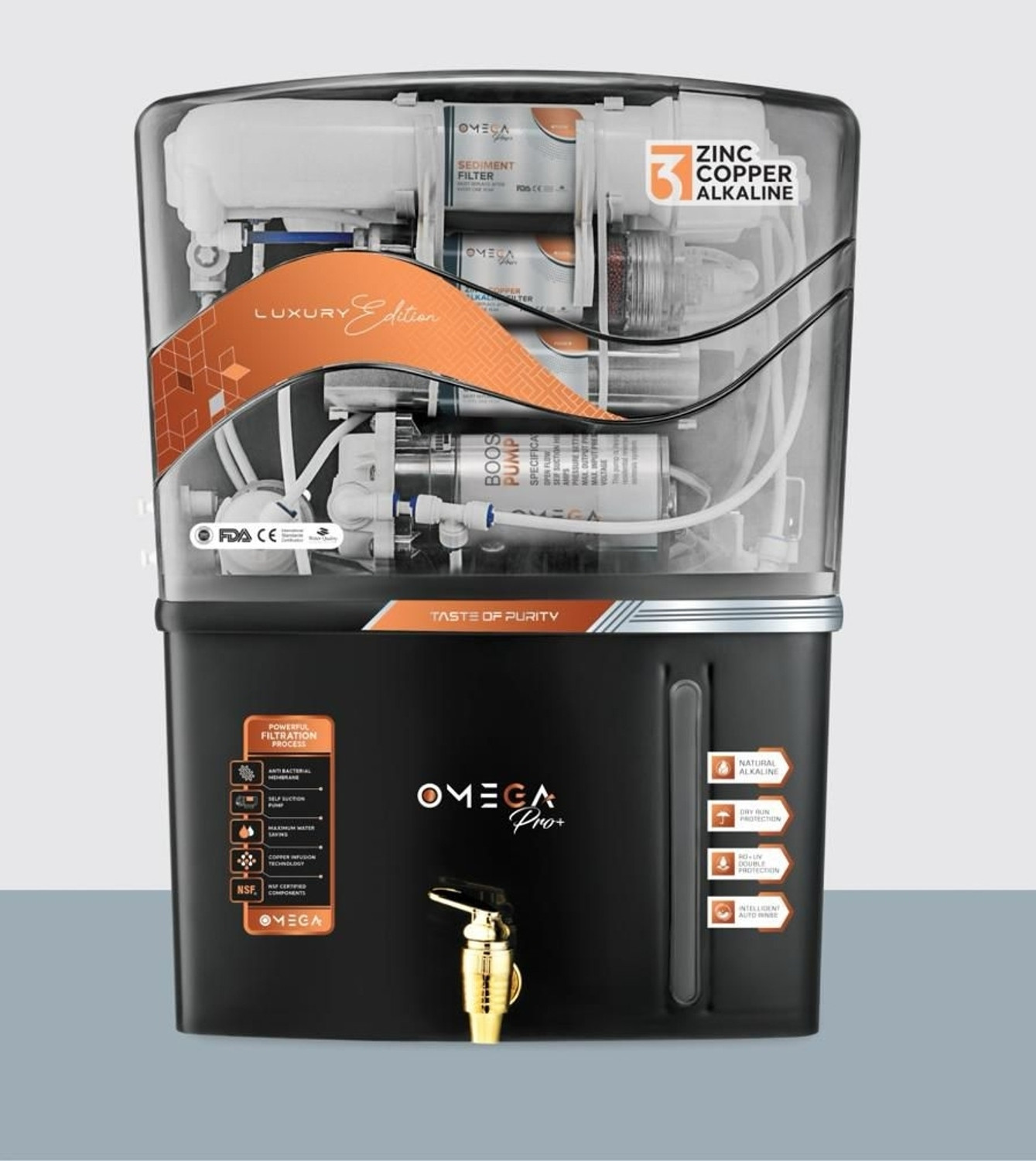 Image of LEXPRO OMEGA BLKRO 12 L RO + UV + Copper + Minerals Water Purifier