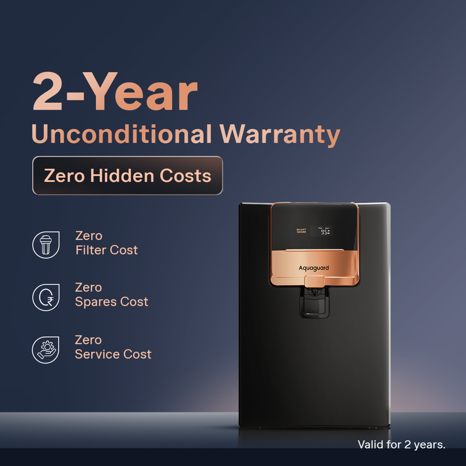 Image of Aquaguard Enrich Ritz Pro ROUVCASS 2X 5 L RO + UV + Alkaline + Copper + SS Water Purifier Zero Cost Service for 2 Years Smart Purifier & TDS Display No AMC Required Zero Hidden Costs Zero Filters Costs Zero Service Costs Zero Spares CostsStainless Steel Tank 12-Stage Purification