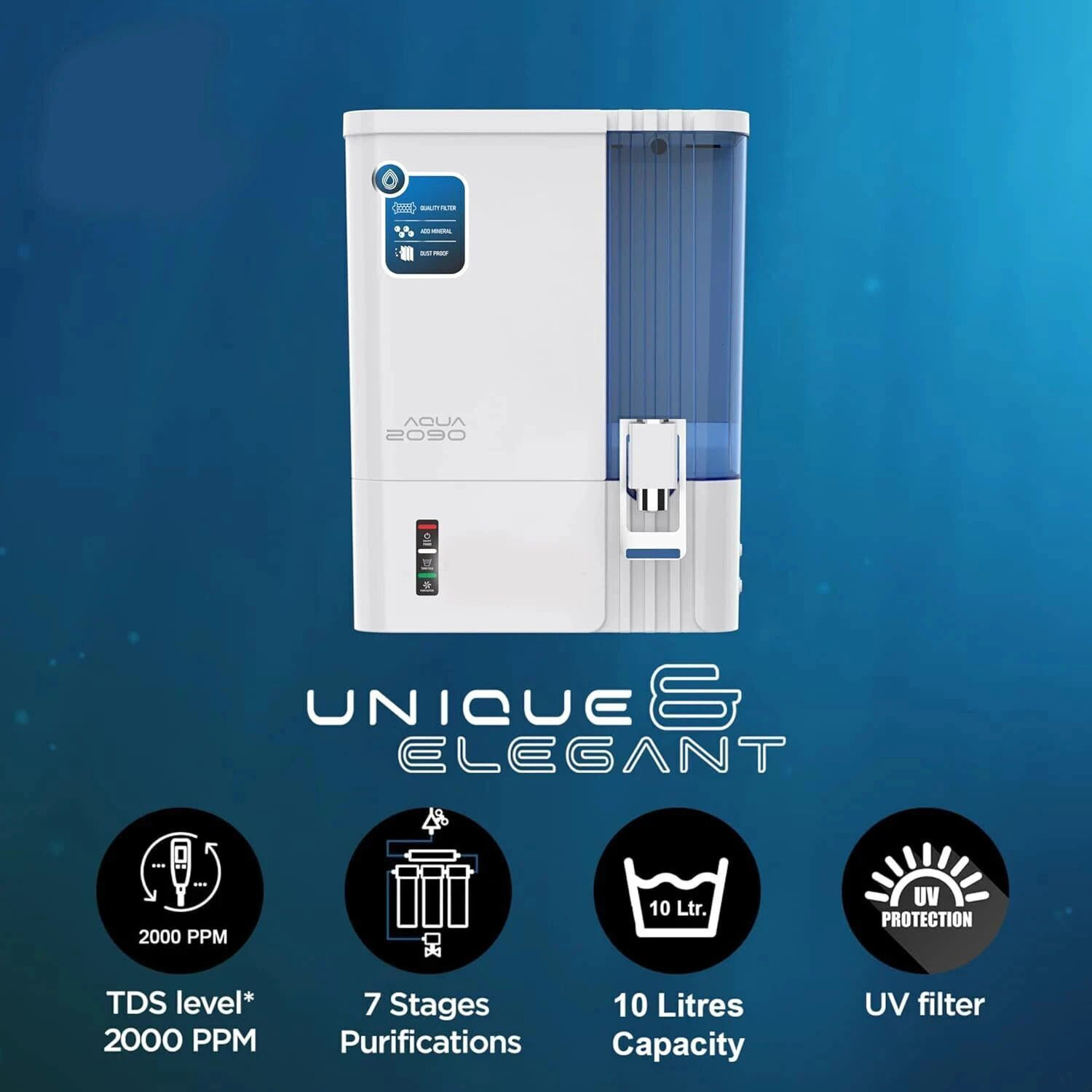 Image of Aquagrand AQUA2090 Model SMART LED Display Premium Water Purifier For Home and office 10 L RO + UV + UF + TDS Control Water Purifier