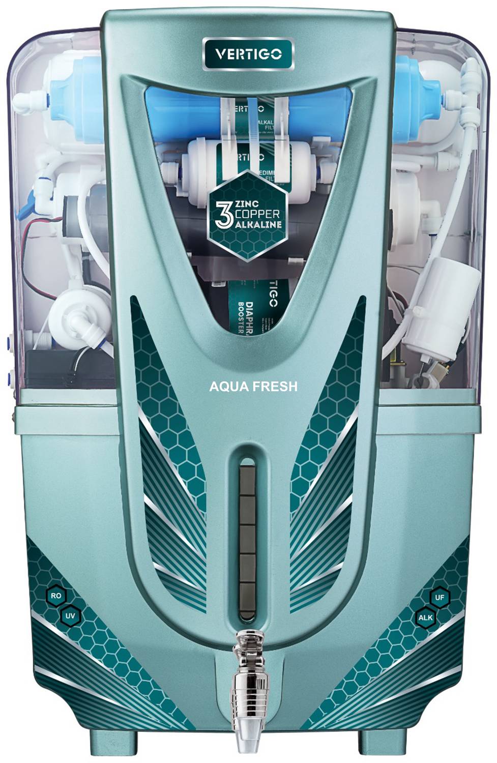 Aqua Fresh Glam Edition (VERTIGO) See Green India 1st BIS (IS 16240 :2023) CM/L8100159306 8 L RO + UV + Copper + Alkaline + Minerals Water Purifier