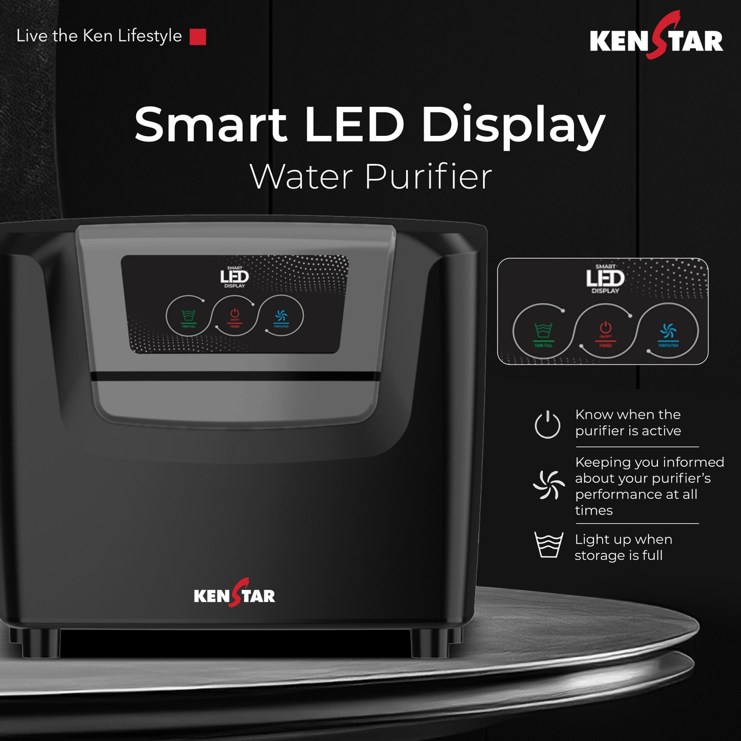Image of Kenstar Sink Pure 8 L RO + UV + UF + Alkaline + Minerals Water Purifier 6-Stages of Purification Smart LED Display Under the Sink placement Complimentary Faucet Suitable for all - Borewell, Tanker, Municipality Water