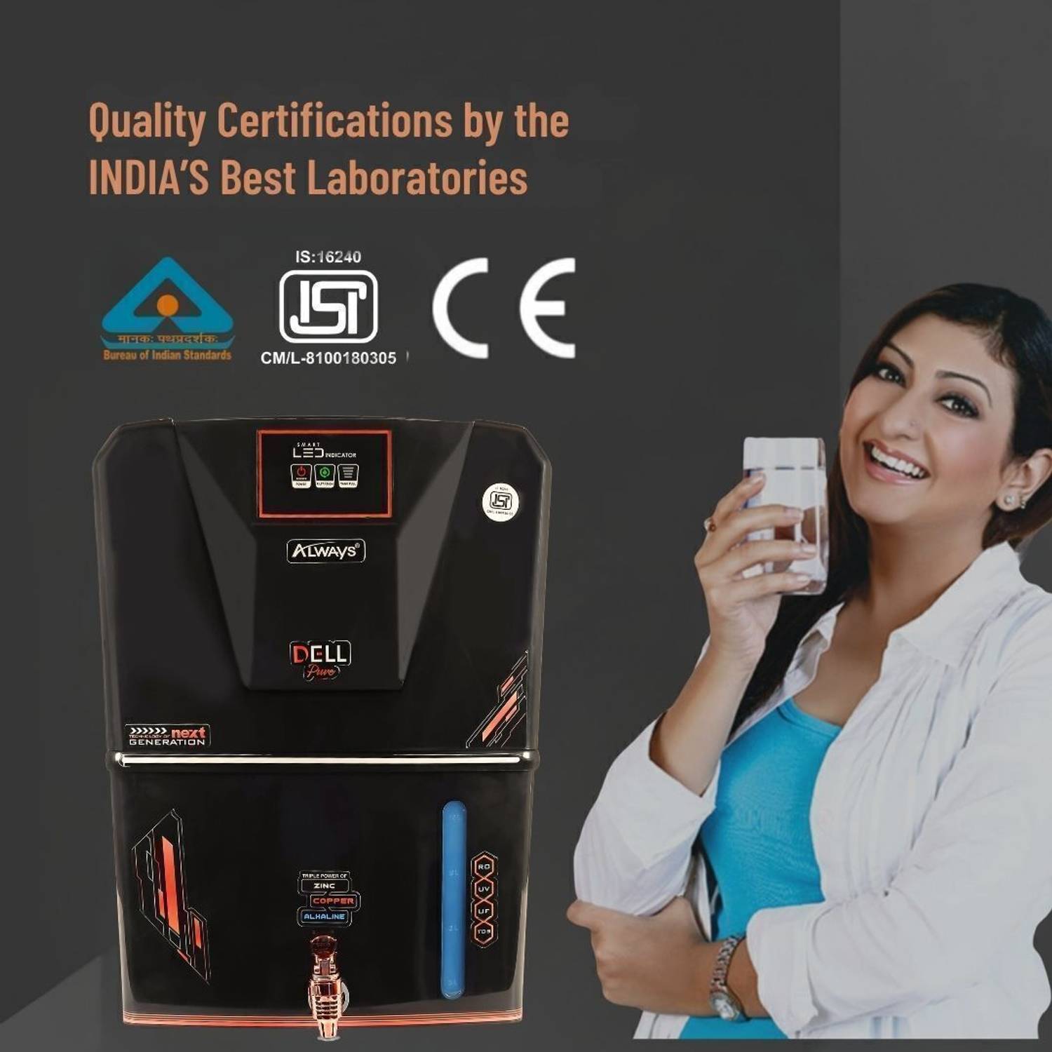 Dellpure Zinc Copper 9 Stage Purification Water purifier With LED INDICATOR 12 L RO + UV + UF + Copper + Alkaline + TDS Control Water Purifier - Image 4