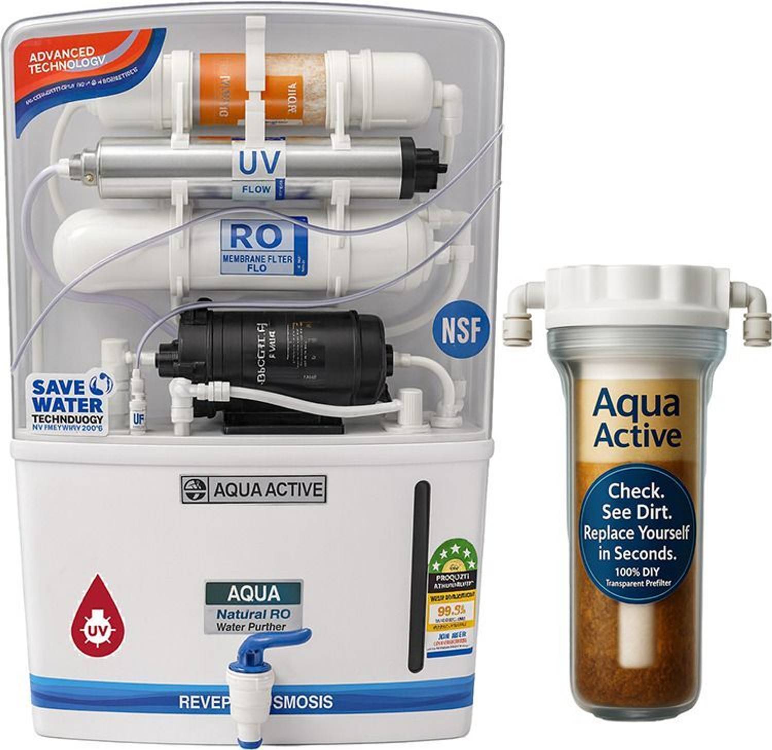 AquaActive RO+UV+UF TDS 10 L RO + UV + UF + TDS Control Water Purifier
