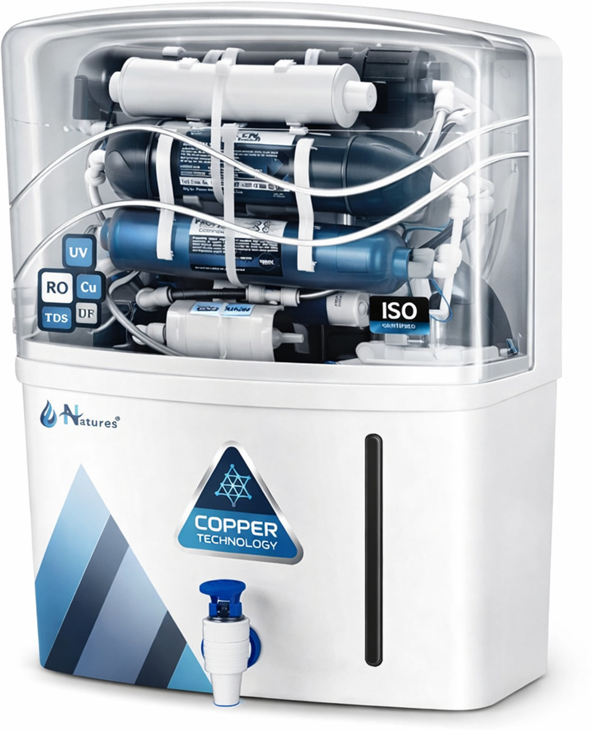 Image of Natures Aqua Copper RO water purifier Electric Water Purifier with Metallic Sheet 13 L RO + UV + UF + TDS Control Water Purifier