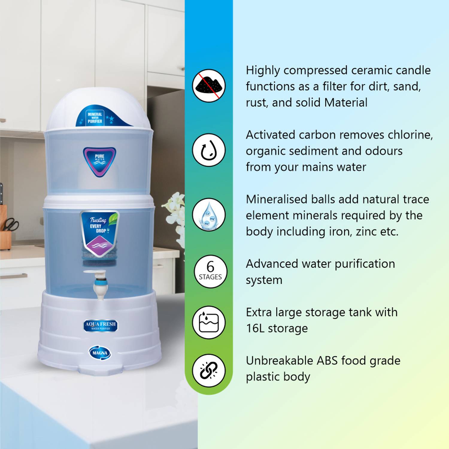 Aqua Fresh Mineral Pot 16L Gravity Based Water Purifier - Image 5