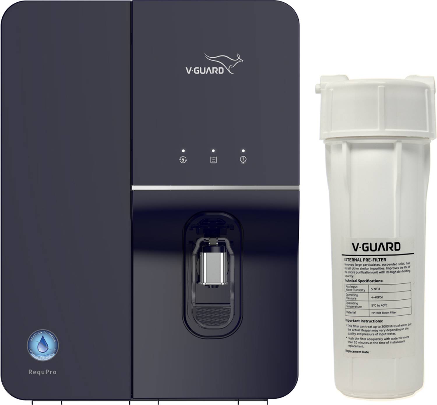 V-Guard Requpro High Recovery RO ,3X Water Saving 6.5 L RO + UV + UF + Minerals Water Purifier