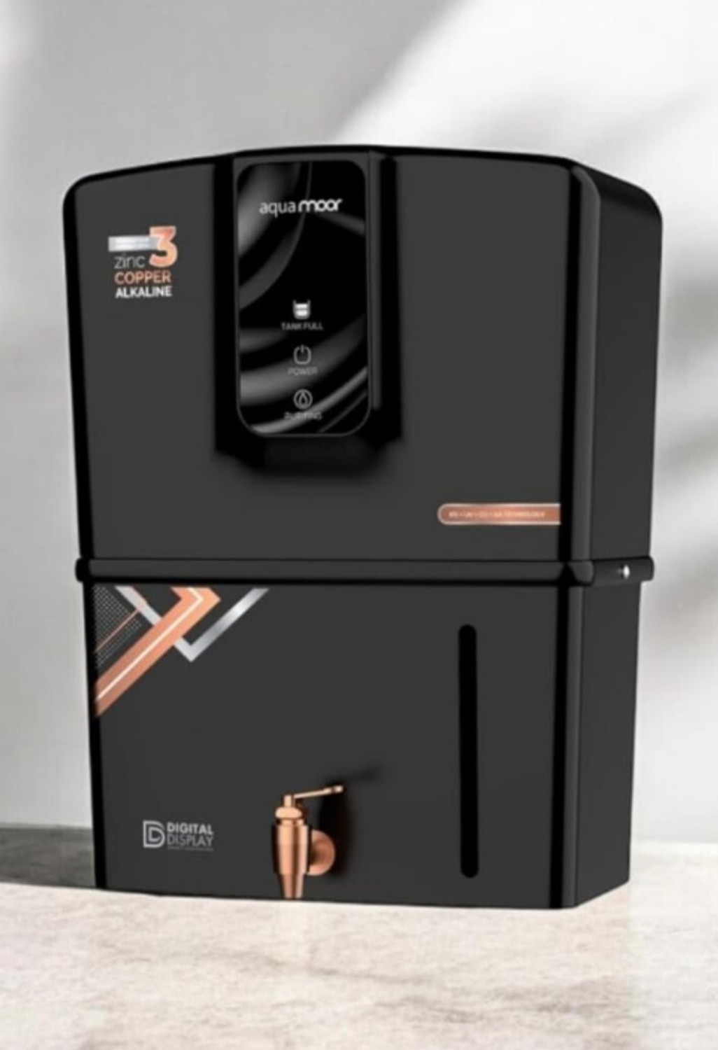 Image of b.h aqua water solutions B.H Aqua Moor RO Water Purifier | Black+Copper-502 | 3 In 1 Technology | 12 L RO + UV + UF + Copper + Alkaline + Copper + Zinc Water Purifier