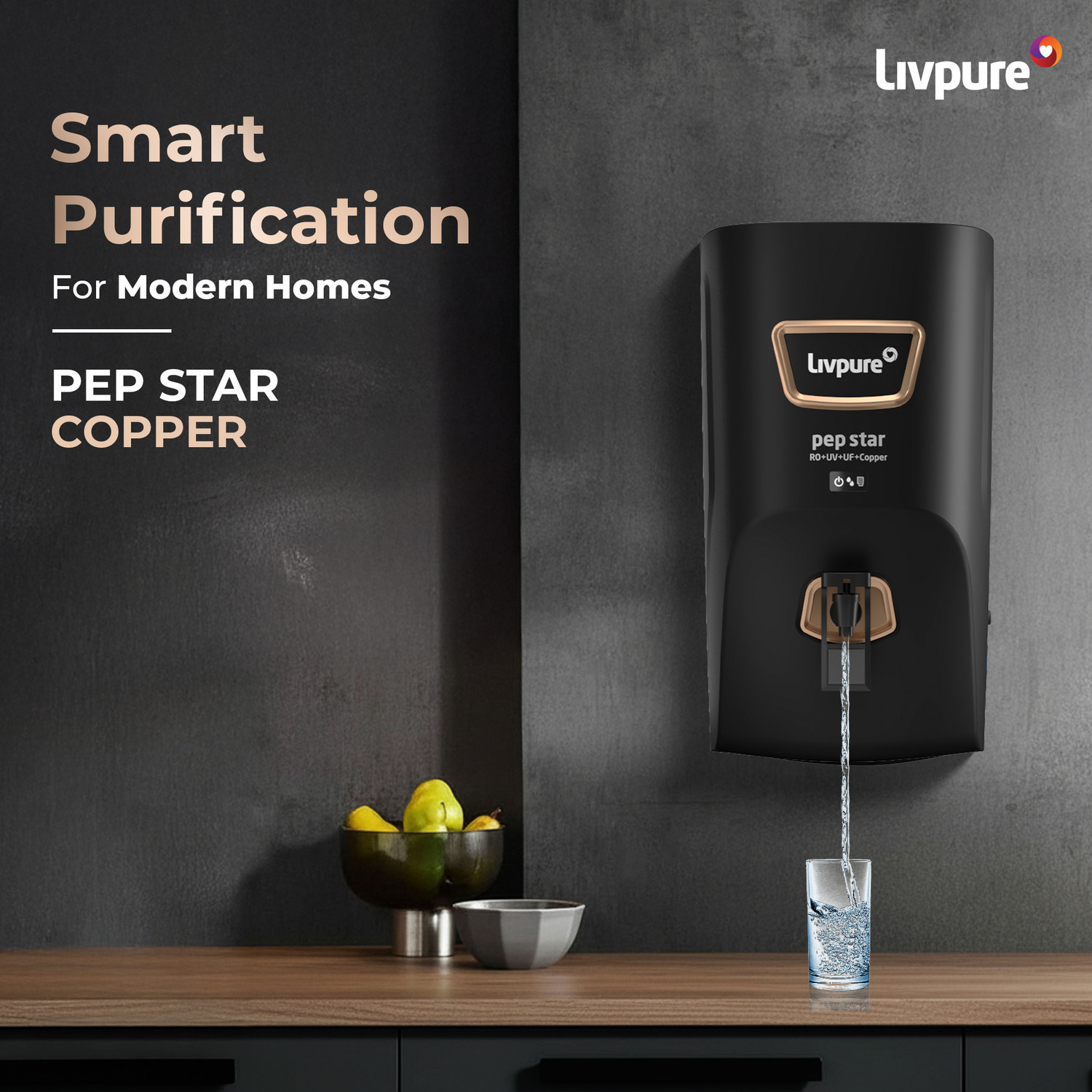 Image of LIVPURE LIV-PEP-STAR-COPPER 7 L RO + UV + UF + Copper + Minerals Water Purifier