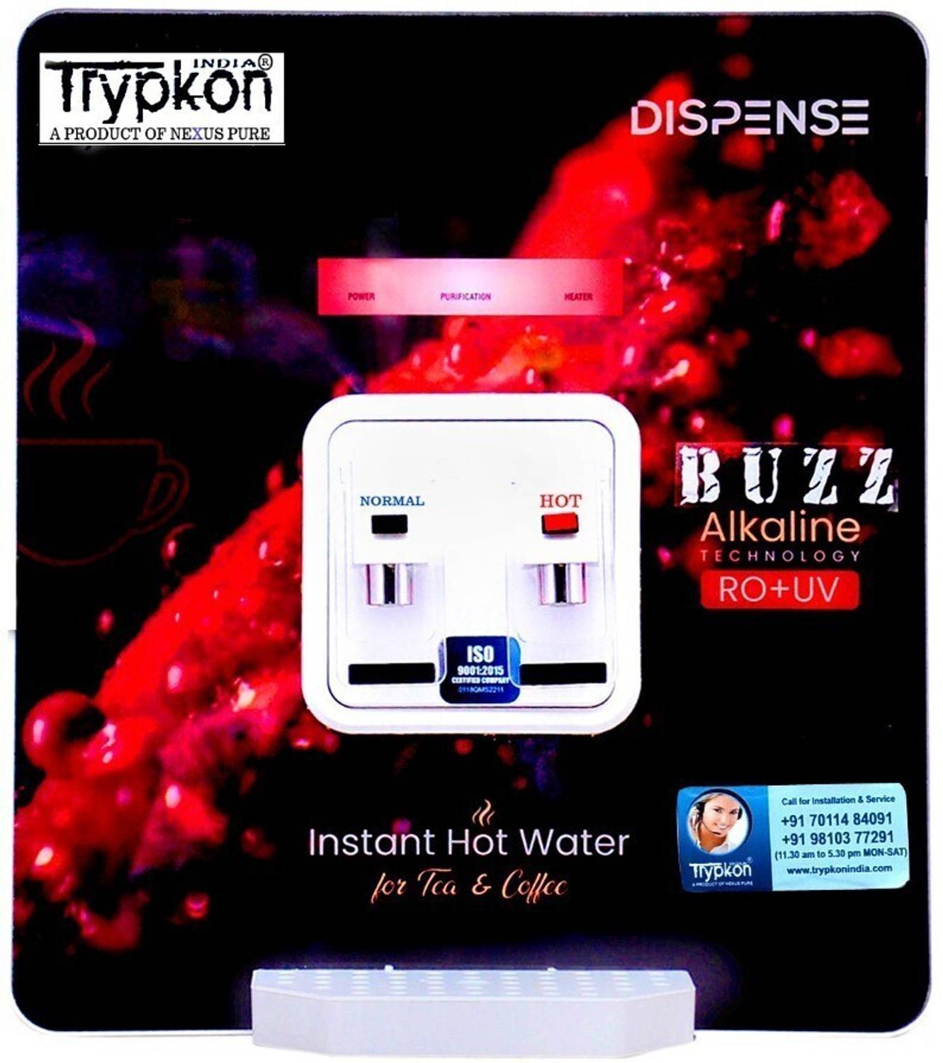 trypkon BUZZ HOT + NORMAL COPPER 16 L RO + In-Tank UV + UF + Copper + Alkaline + Minerals + TDS Control Water Purifier