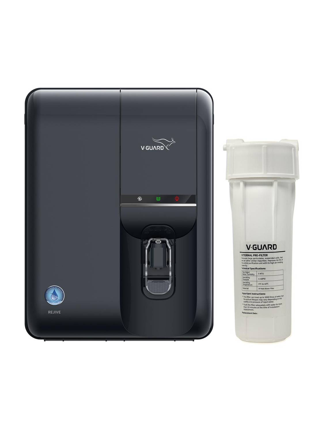 V-Guard Rejive RO+UV+MIN+Cu with Stainless Steel Storage Tank 5 L RO + UV + Copper + Minerals | Steel Tank Water Purifier Copper, with Stainless Steel Storage Tank