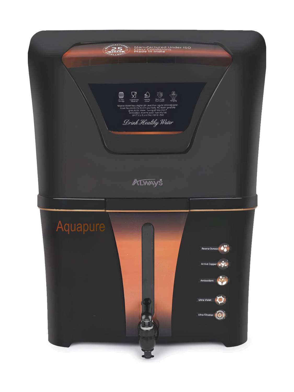 Always Aquapure Zinc Copper Alkaline RO with 12 L RO + UV + UF + Copper + TDS Control Water Purifier