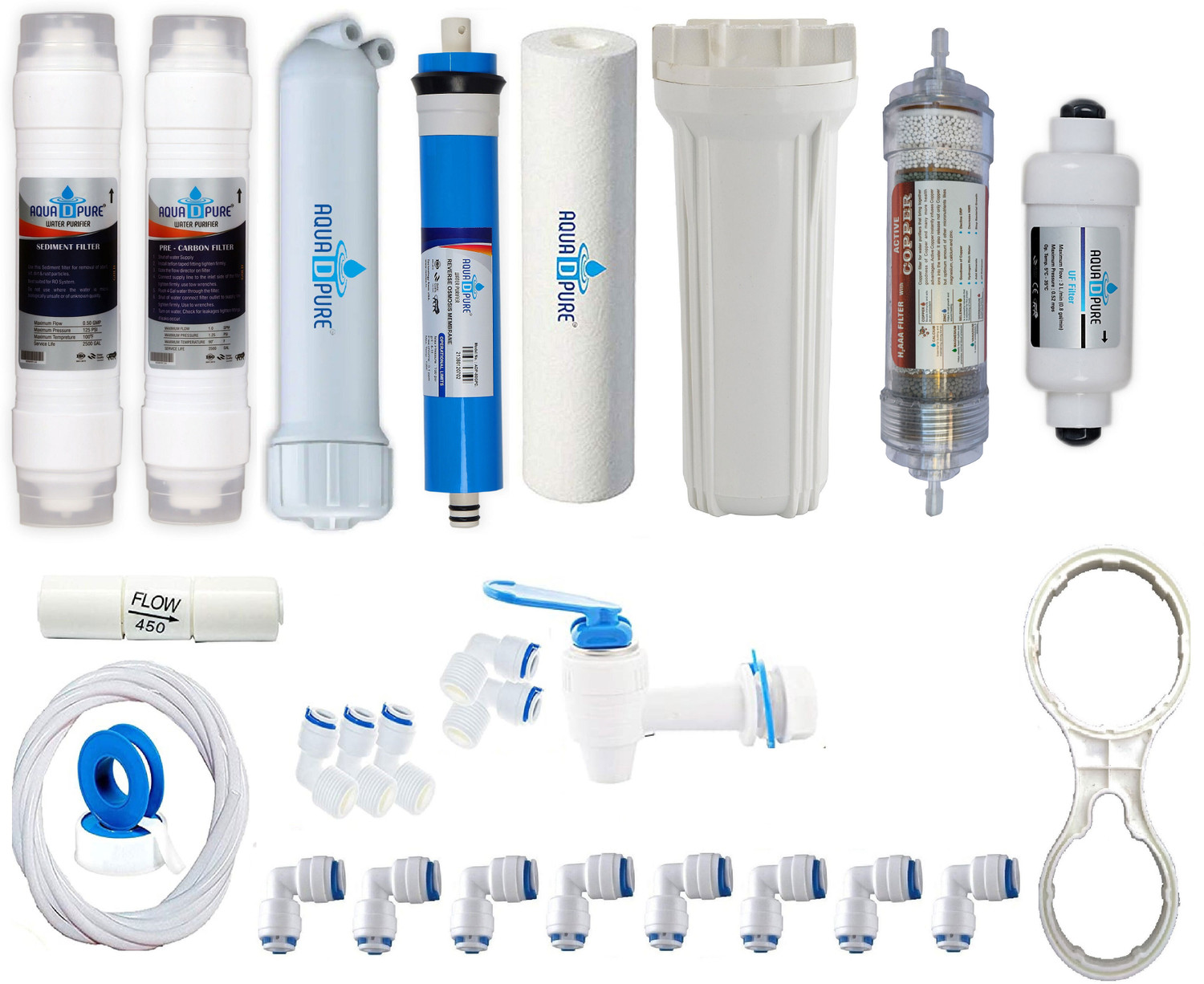Image of AquaDpure Complete RO Service Kit with Copper Alkaline Filter Cartridge 12 L RO + UV + UF + TDS Control Water Purifier