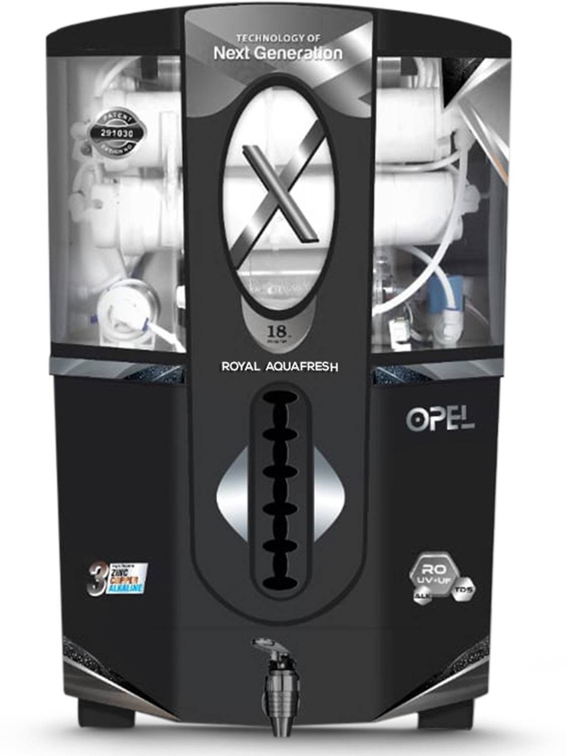 Aqua Fresh Grey Opel Copper India 1st BIS (IS 16240 :2023) CM/L8100159306 18 L RO + UV + UF + Copper + TDS Control Water Purifier