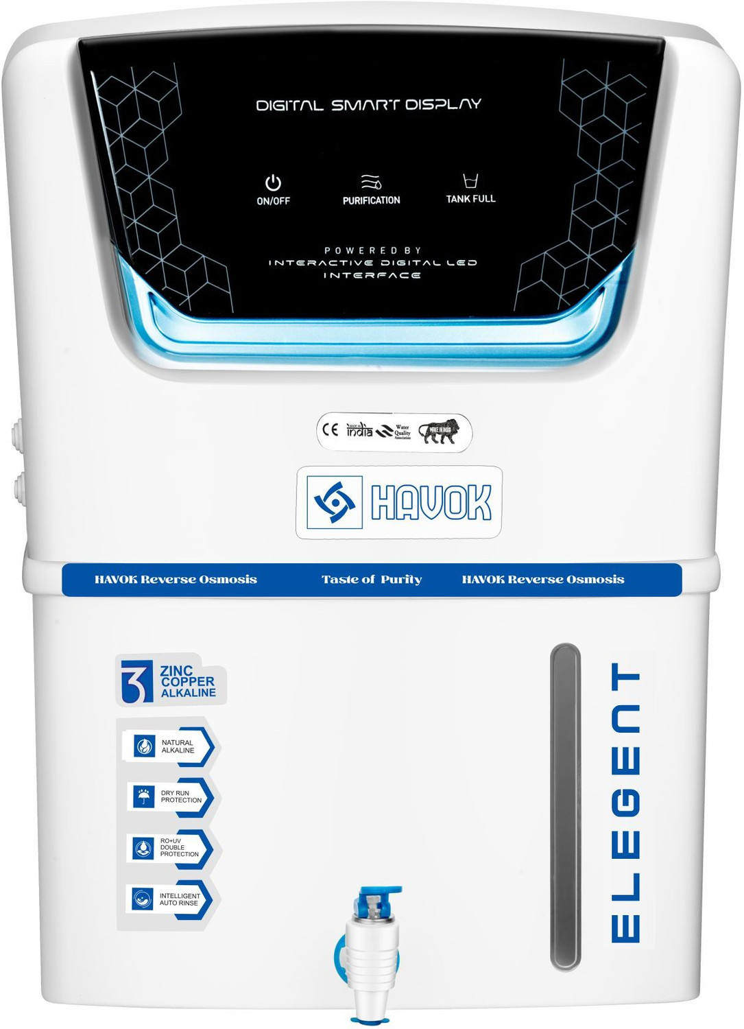 Image of Havok Elegant Digital Water Purifier Black & Blue 15 L RO + UV + Copper + Minerals Water Purifier
