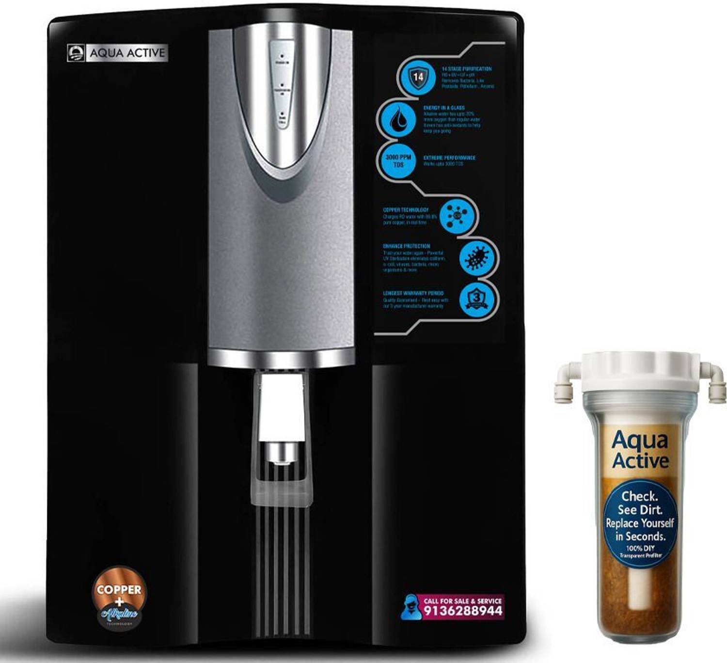 AquaActive MistyROUVPFBlack 10 L RO + UV Water Purifier