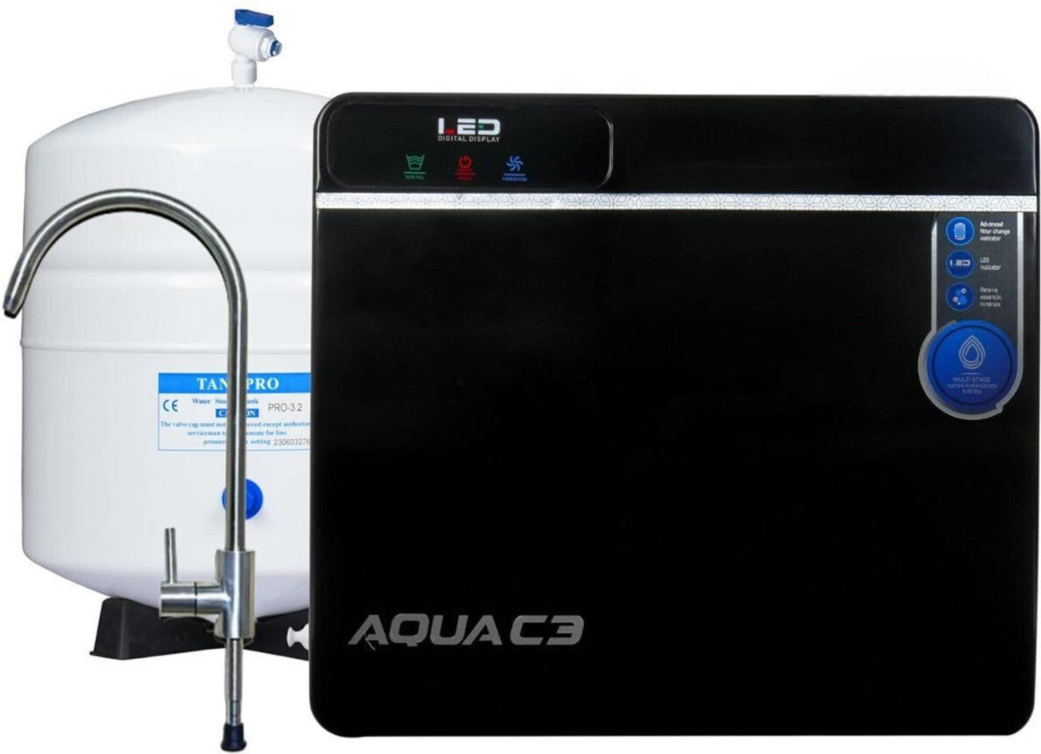 Aquagrand AQUA C3 UTC (Under The Counter)Water Purifier|LED Display | Tank & Faucet | 5 L RO + UV + UF + Copper + TDS Control Water Purifier