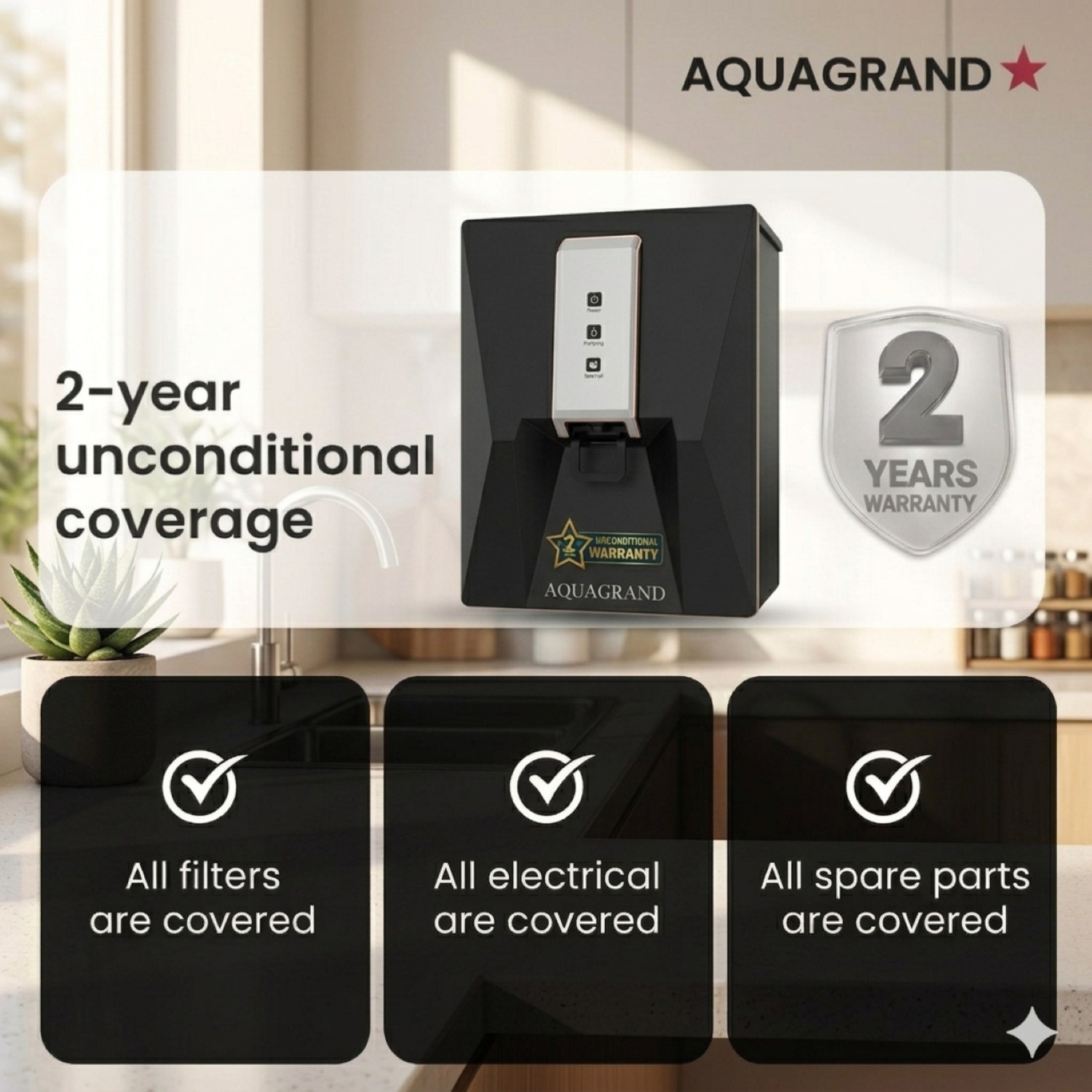 Image of Aquagrand IRIS RO Water Purifier| (ISI, BIS Certified) Needs No Service & 2Years Warranty 9 L RO + UV + UF + Copper + TDS Control Water Purifier