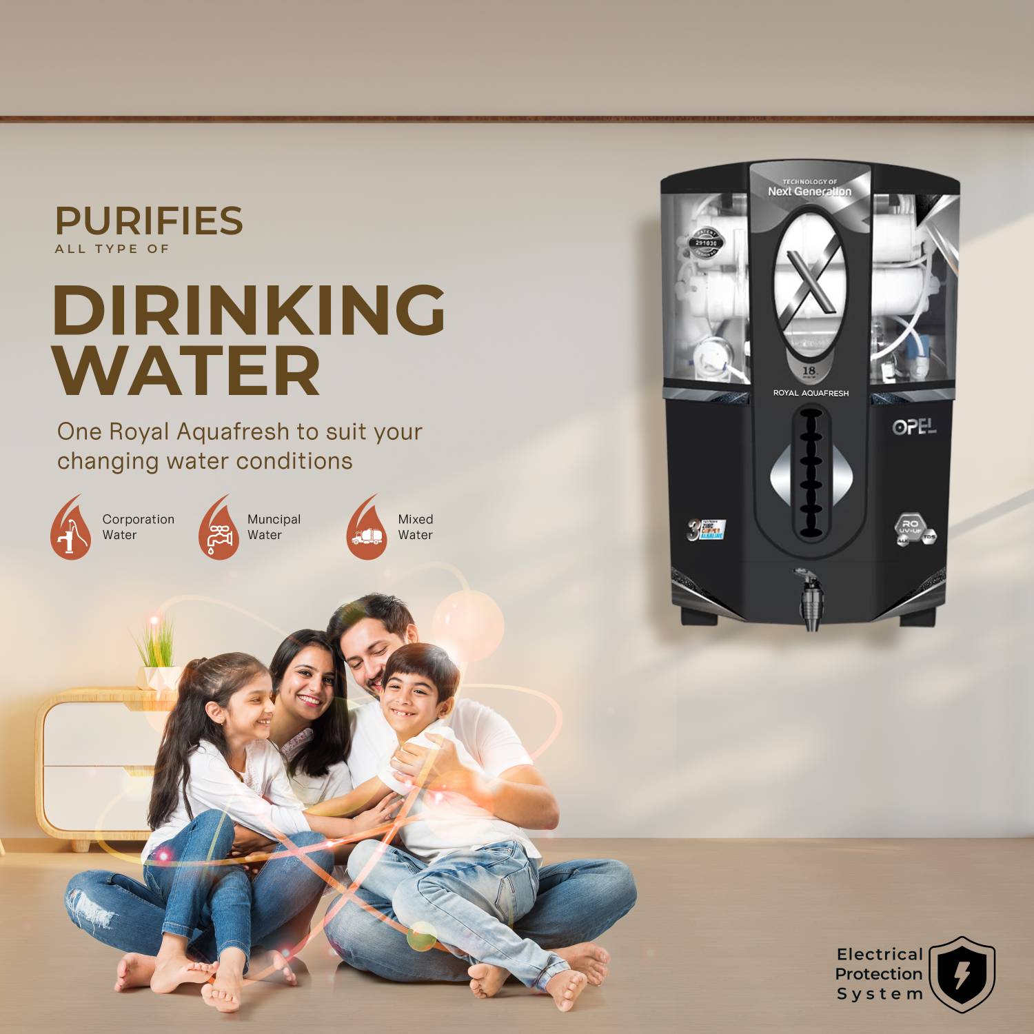 Aqua Fresh Grey Opel Copper India 1st BIS (IS 16240 :2023) CM/L8100159306 18 L RO + UV + UF + Copper + TDS Control Water Purifier 3