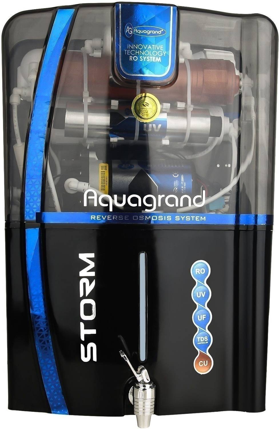 Aquagrand Storm Model With ISI Mark 12 L RO + UV + UF + Copper + TDS Control Water Purifier