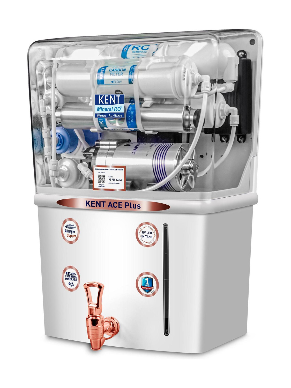 Image of KENT Ace Plus Alkaline+Copper 8 L RO + UV + UF + Copper + Alkaline + TDS Control Water Purifier Advanced ROTech for Sabse Shudh Paani Auto Flush 8L 20LPH Ideal for Borewell /Tanker /Municipal Water