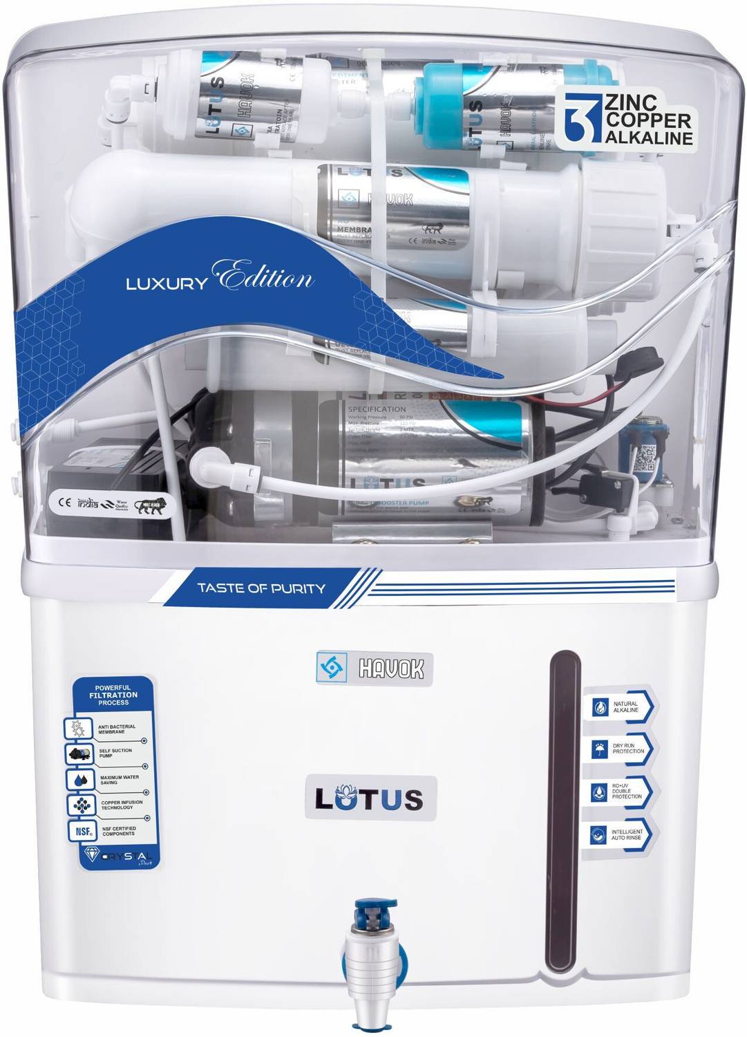 Havok Copper 9 Stage Purification Water purifier 15 L RO + UV + UF + TDS Control Water Purifier