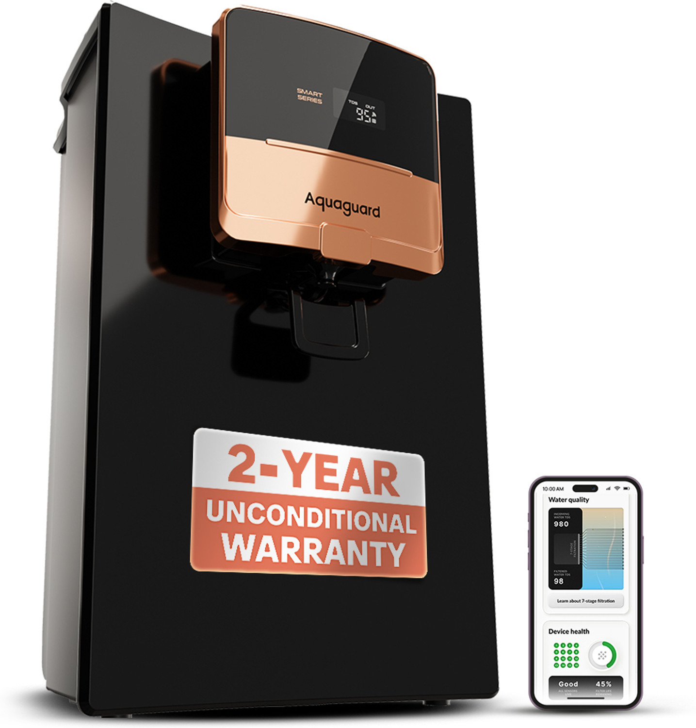 Image of Aquaguard Enrich Ritz Pro ROUVCASS 2X 5 L RO + UV + Alkaline + Copper + SS Water Purifier Zero Cost Service for 2 Years Smart Purifier & TDS Display No AMC Required Zero Hidden Costs Zero Filters Costs Zero Service Costs Zero Spares CostsStainless Steel Tank 12-Stage Purification