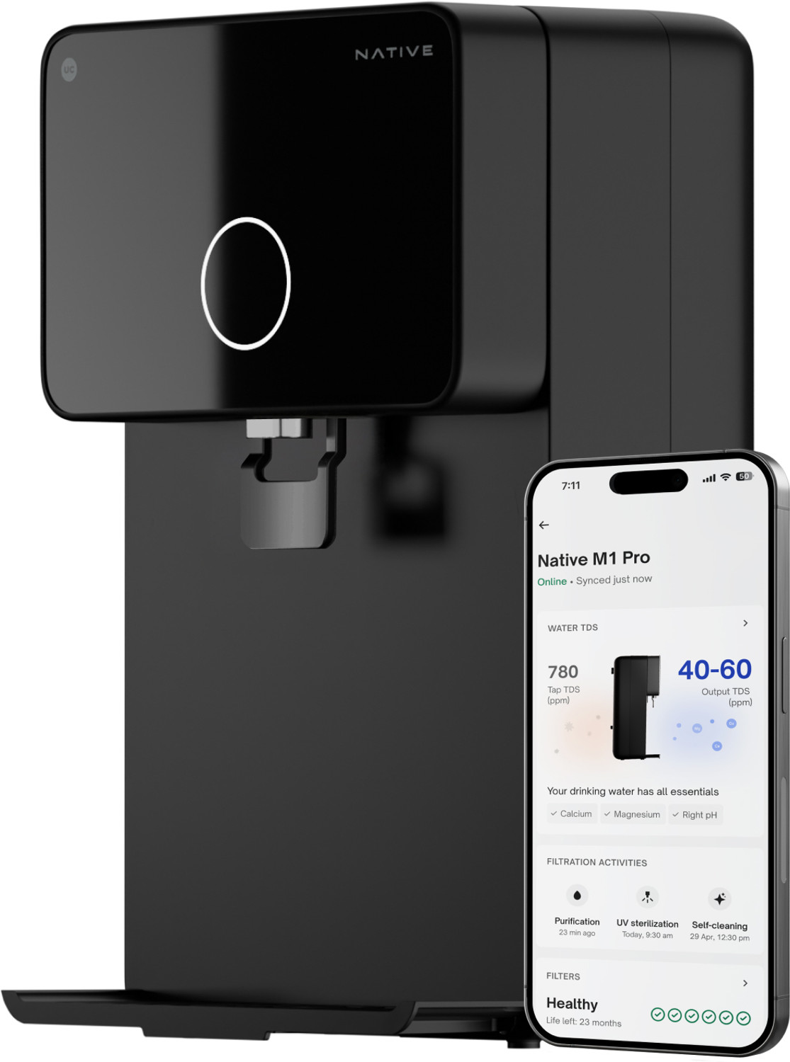 Image of NATIVE By Urban Company M1 Pro 7 L RO + UV + Alkaline + Minerals Water Purifier Smart Real-Time Tracking 10-Stage Smart No Service for 2 Years