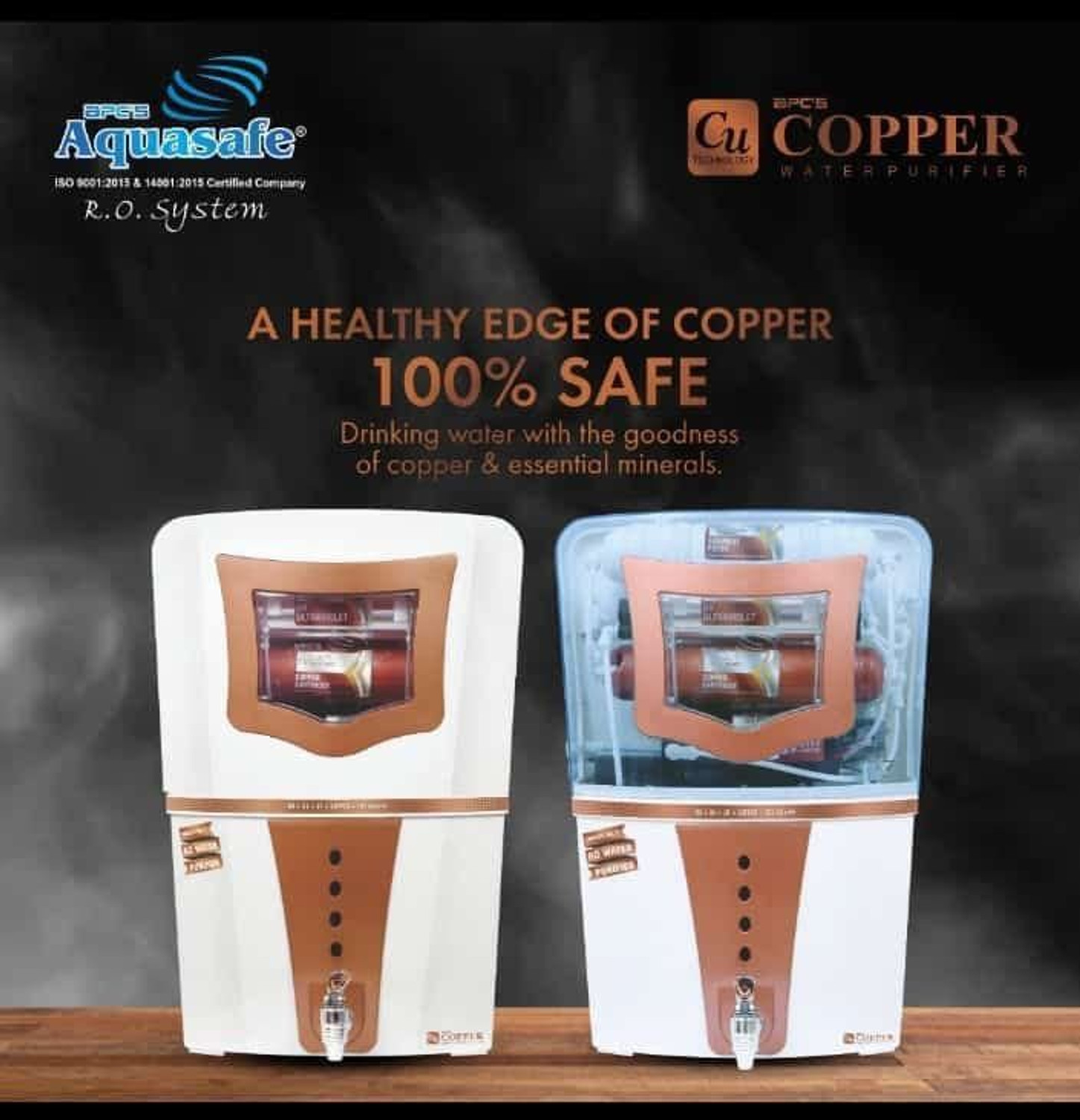 Image of apc's Aquasafe Copper RO+UV Water Purifier Patented Mineral RO Technology 20Lph 15 L RO + In-Tank UV + UF + TDS Control Water Purifier