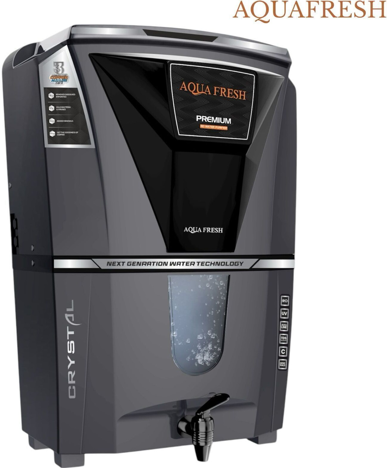 Image of Aqua Fresh CRYSTAL GREY COPPER+RO+UV+UF+MINTDS AUTOMATIC ELECTRIC BORWELL RO WATER PURIFIER 12 L RO + UV + UF + Minerals + TDS Control Water Purifier