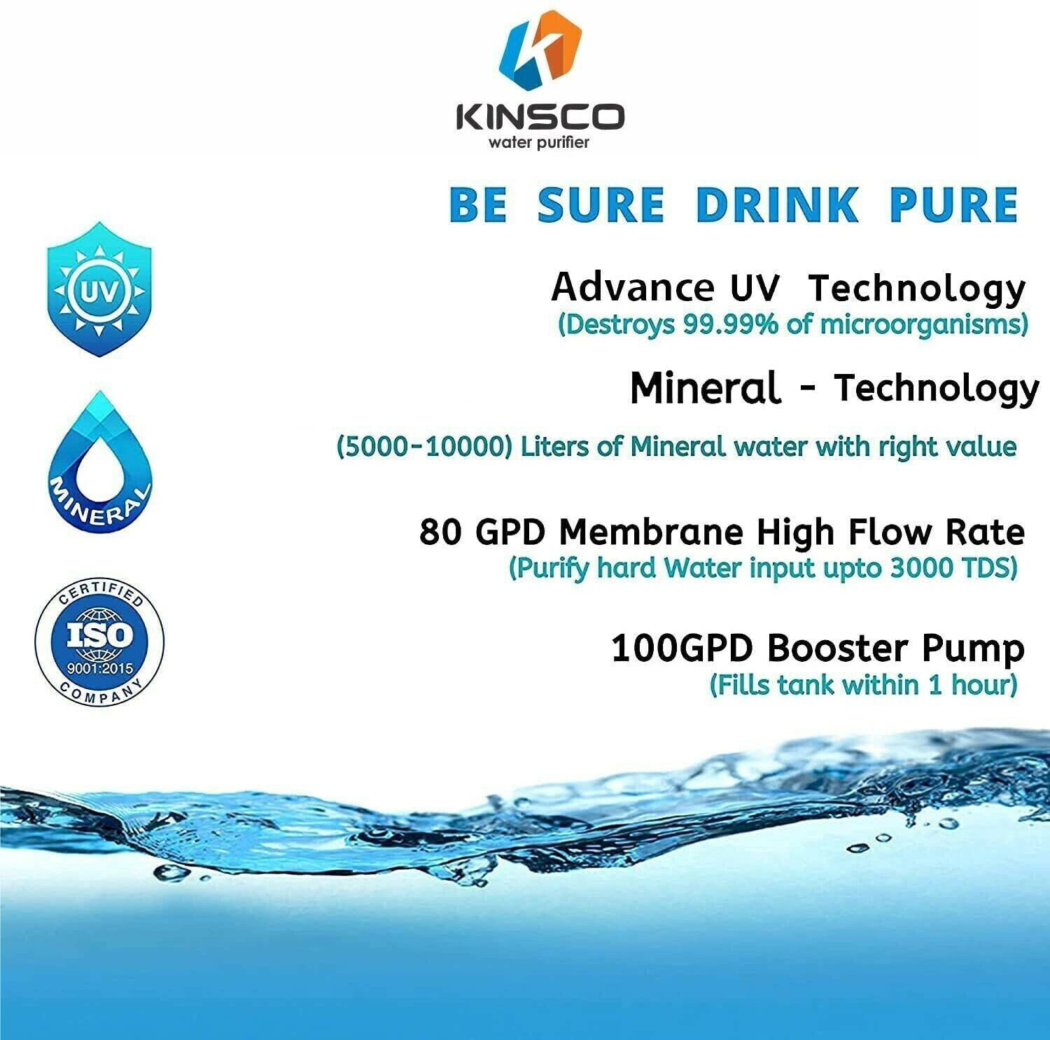 Image of Kinsco Aqua Punch | Needs No service For 2 Years 15 L RO + UV + UF + Copper + Minerals Water Purifier