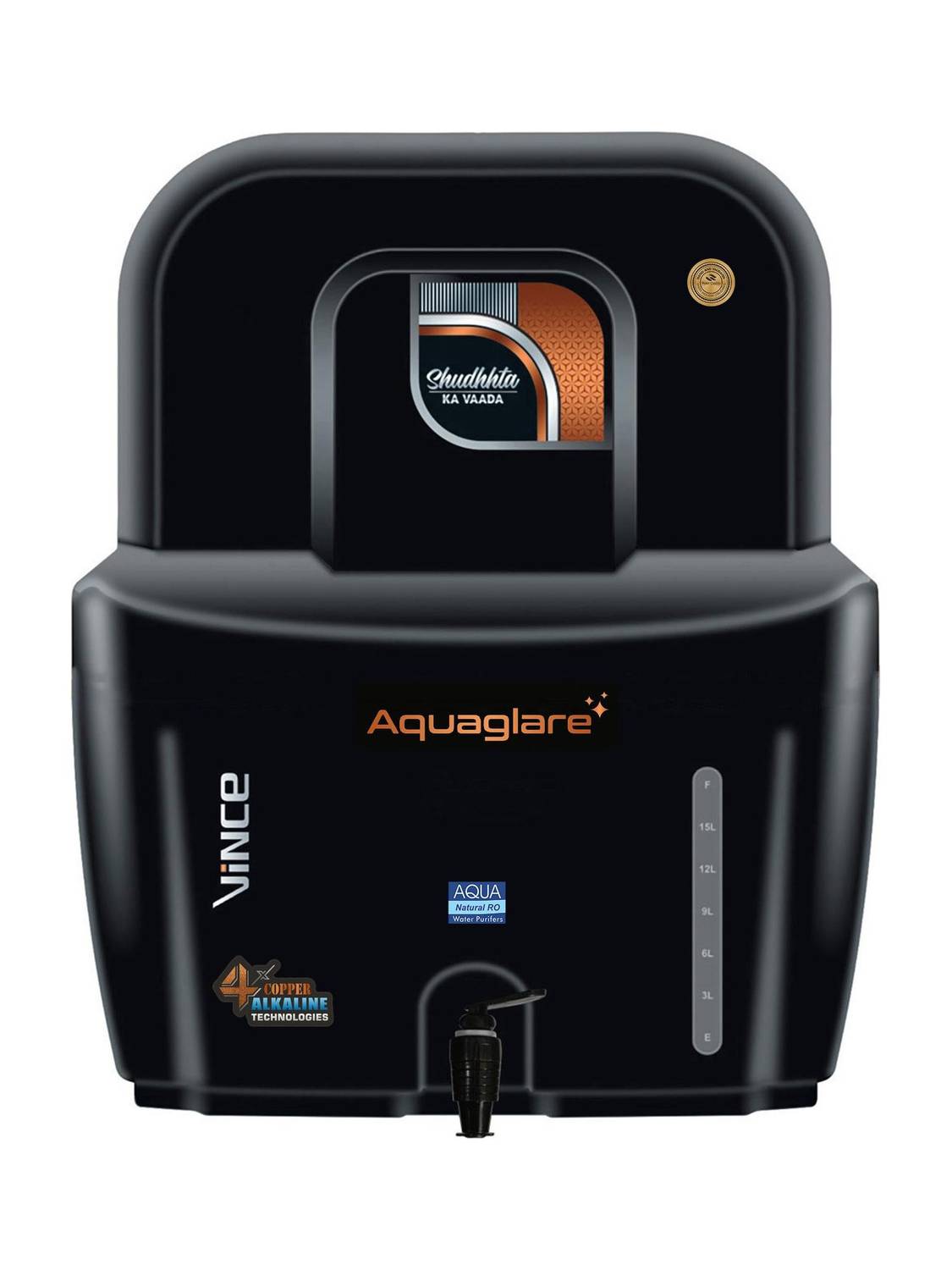 Aqua Glare Copper Alkaline Technology , NO RO, NO Booster Pump, NO Membrane 12 L RO + UV + UF + Copper + Alkaline + TDS Control Water Purifier