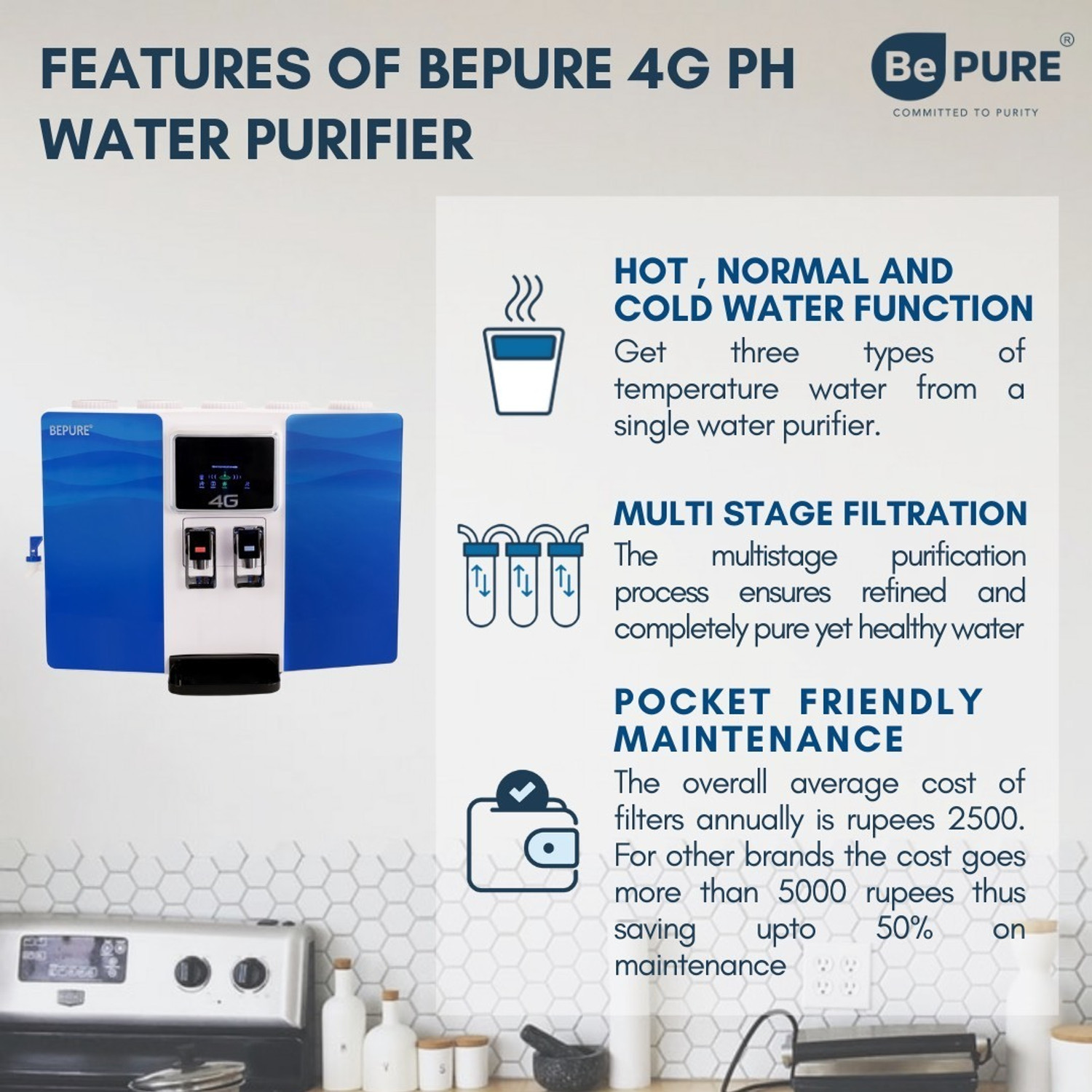 Image of BePURE 4G Hot and Cold 9 L RO + UV + UF + TDS Water Purifier with Hot and Cold Features