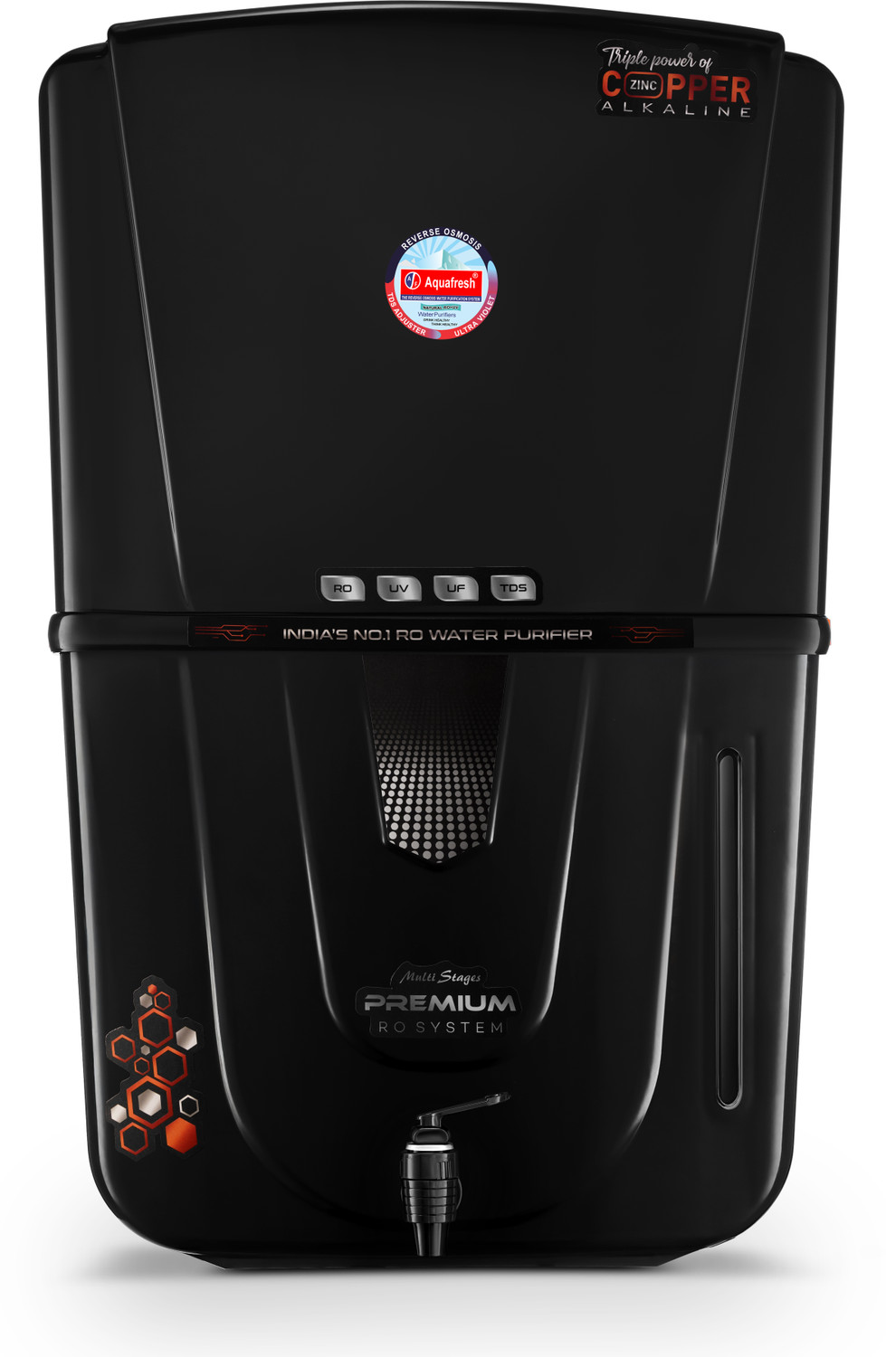 Image of Aqua Fresh Crunch Black 18 L RO + UV + UF + Copper + Alkaline + TDS Control Water Purifier