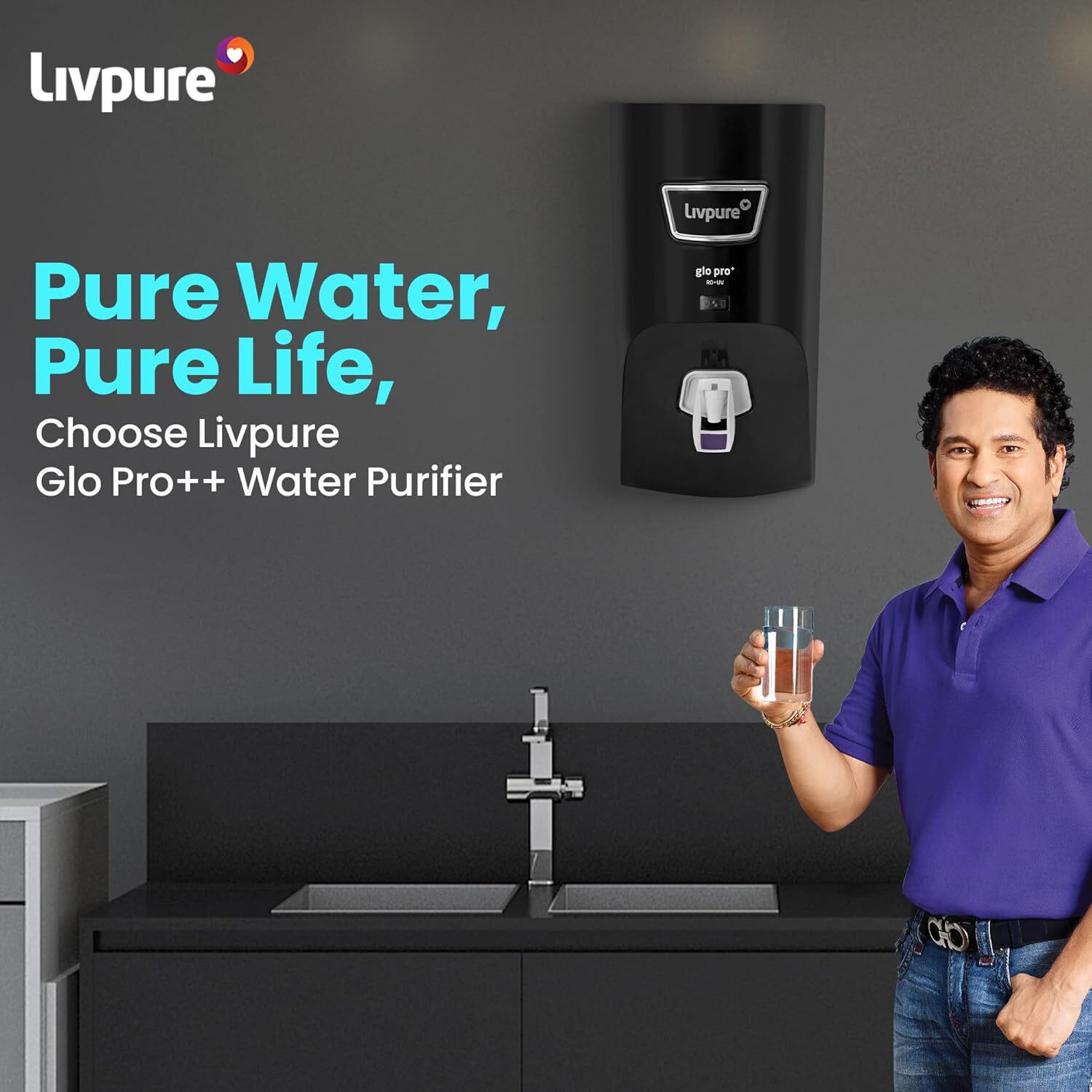 Image of LIVPURE LIV-GLO-Pro+BLACK 7 L RO + UV Water Purifier