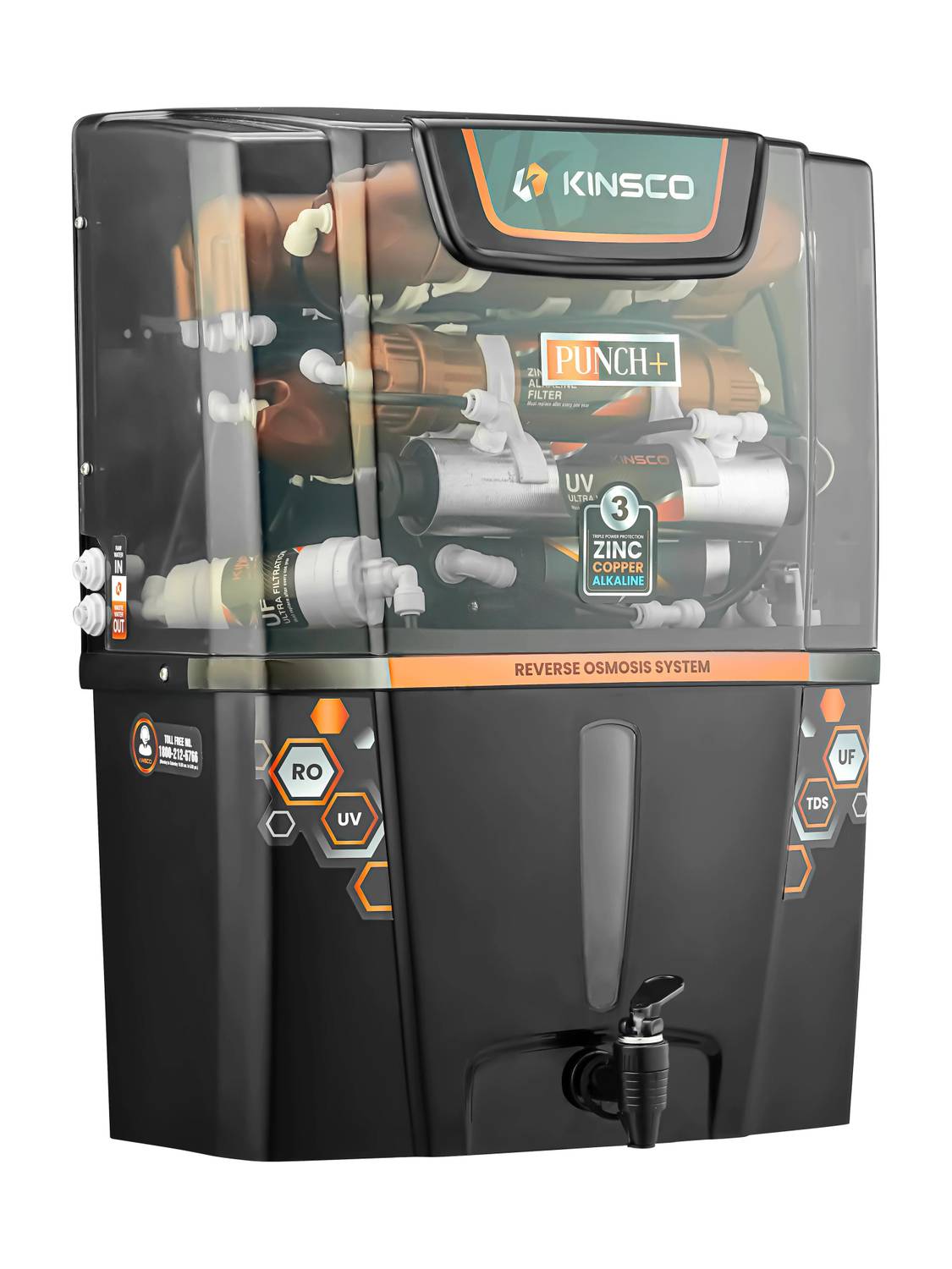 Kinsco Aqua Punch+ Zinc Copper and Alkaline 15 L RO + UV + UF + Copper + Alkaline Water Purifier with Prefilter