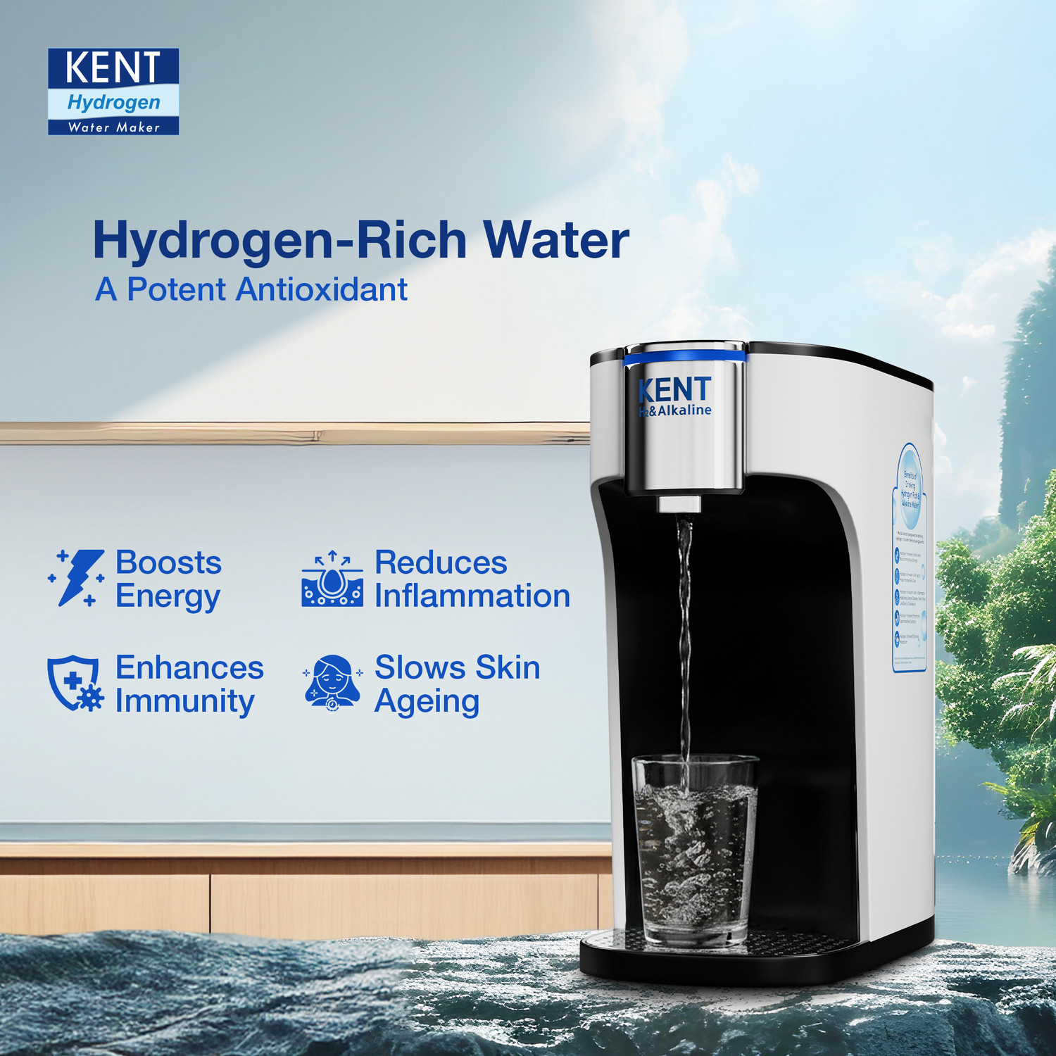 Image of KENT Nectar Water Ionizer|Make Pure Water Hydrogen Rich+Alkaline Water | 2 L Gravity Based Water Purifier