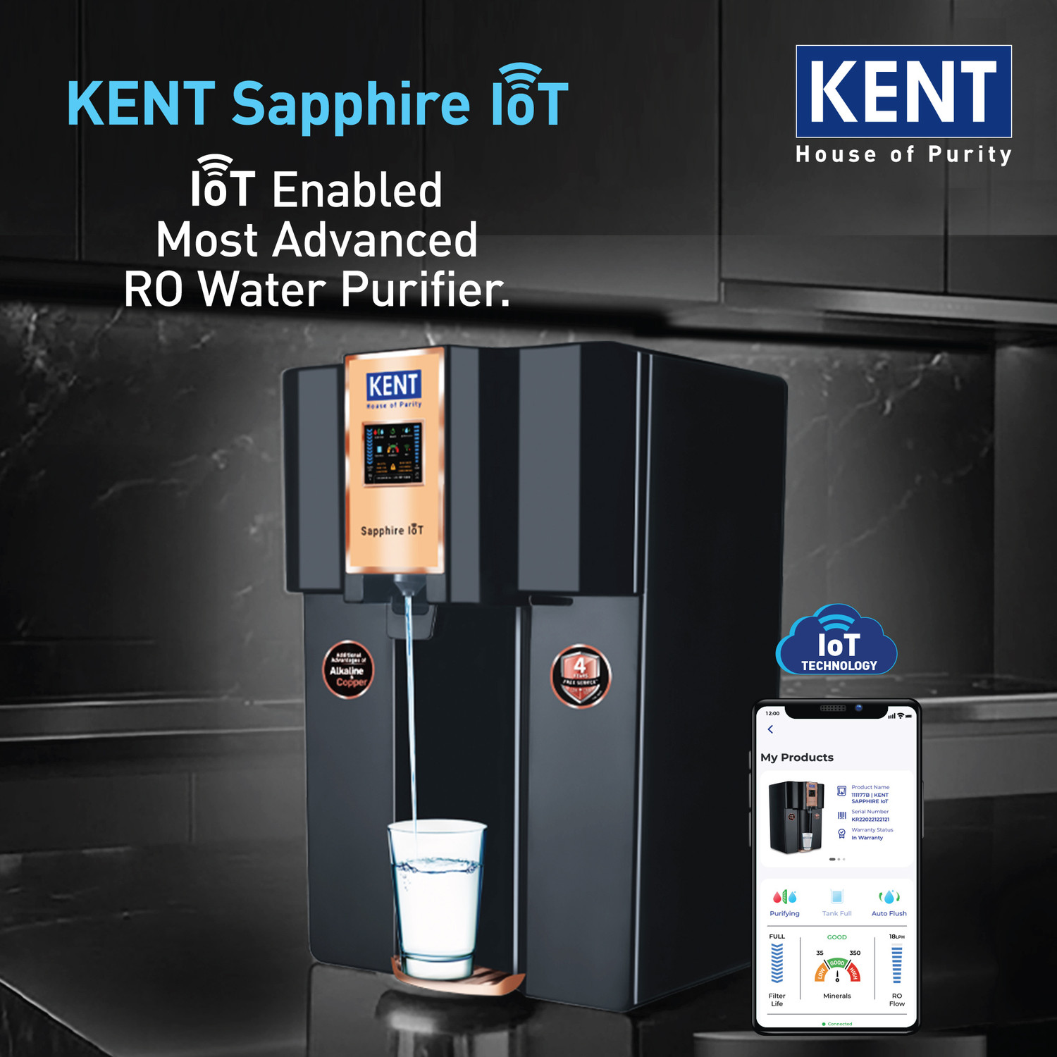 Image of KENT Sapphire IoT 8 L RO + In-Tank UV + UF + Copper + Alkaline + Minerals + TDS Control Water Purifier