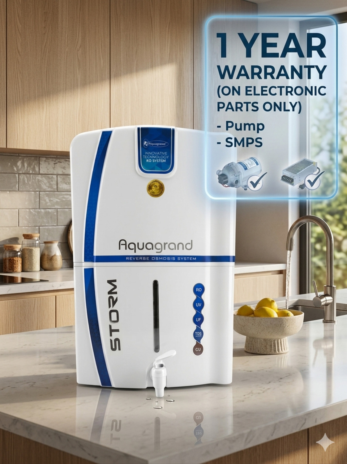 Image of Aquagrand Storm 12 L RO + UV + UF + Copper + TDS Control Water Purifier