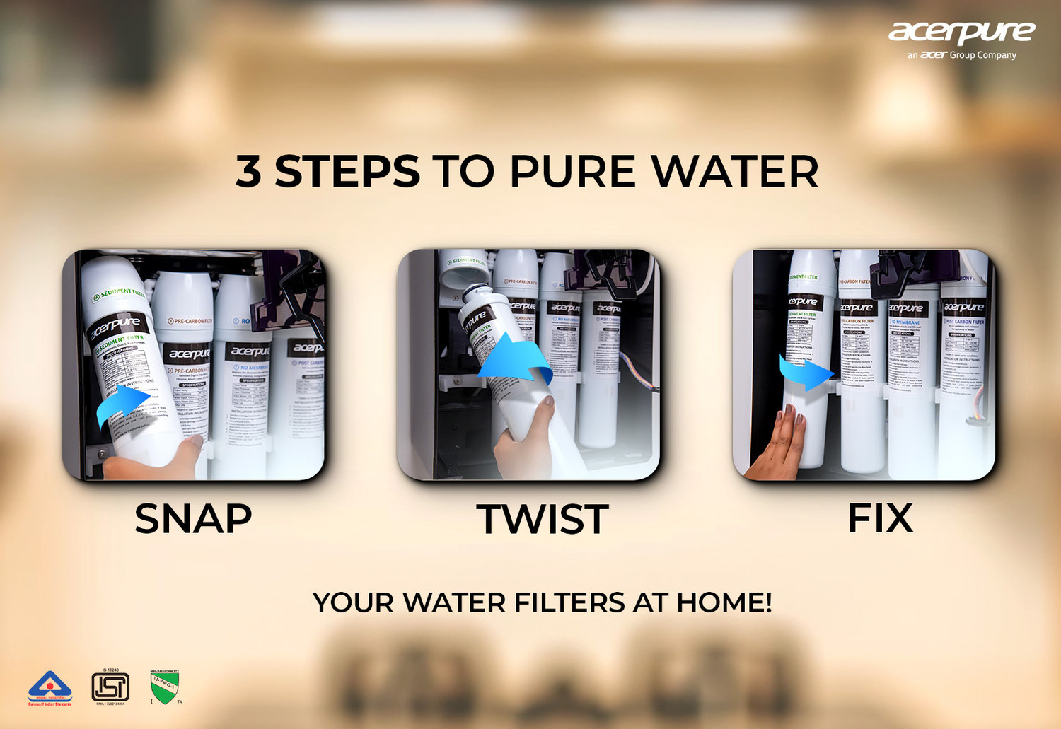 Image of acerpure Amrit Premium | DIY Fliter Replacement | 24 Months Free Fliter 6.5 L RO Water Purifier Stainless Steel Tank | 6 Stage Purification | Suitable for Borewell, Tanker & Municipal Water