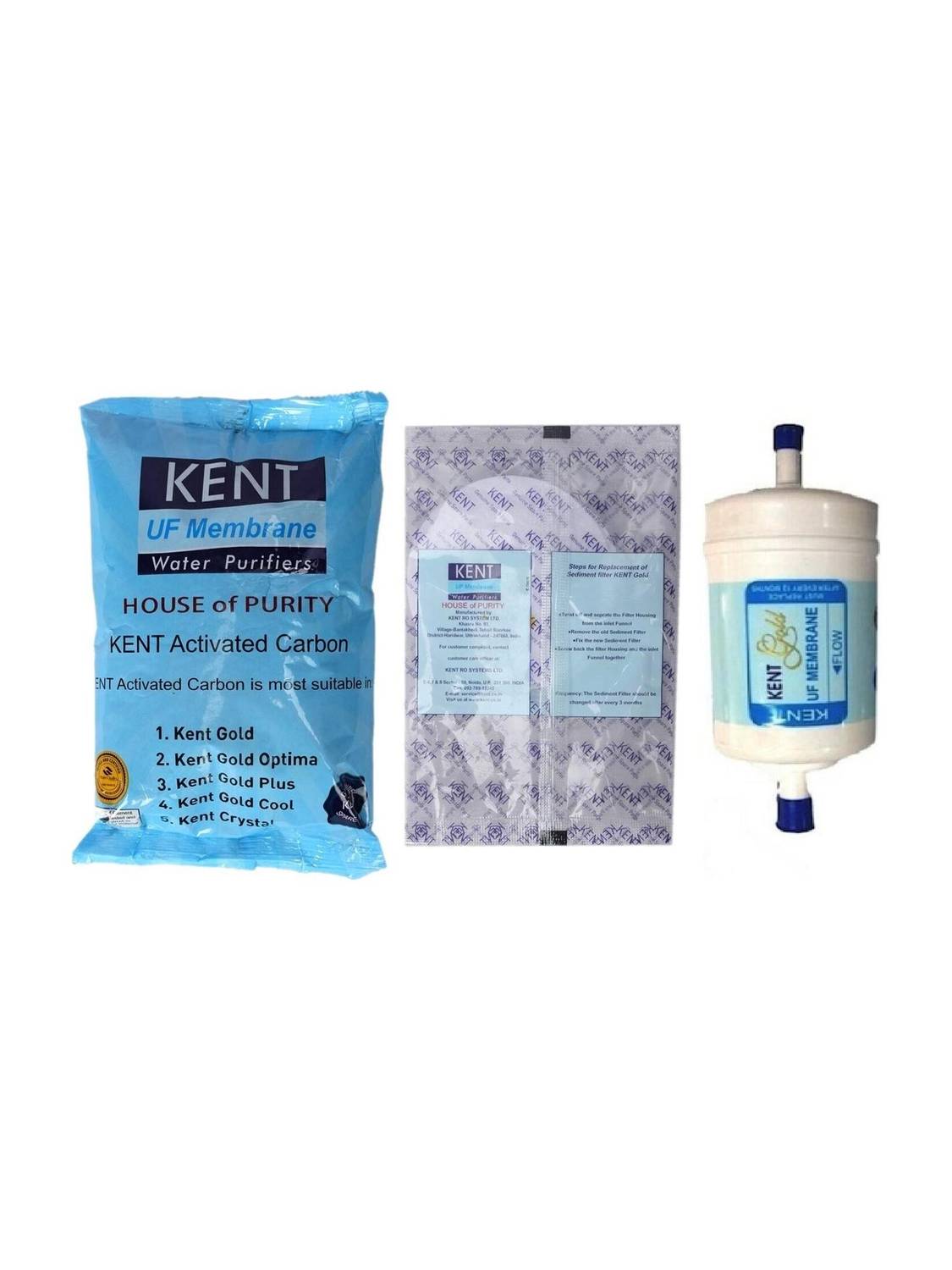 KENT gold original Spare Kit UF membrane, carbon pack & Sediment pair 4000 L Gravity Based Water Purifier